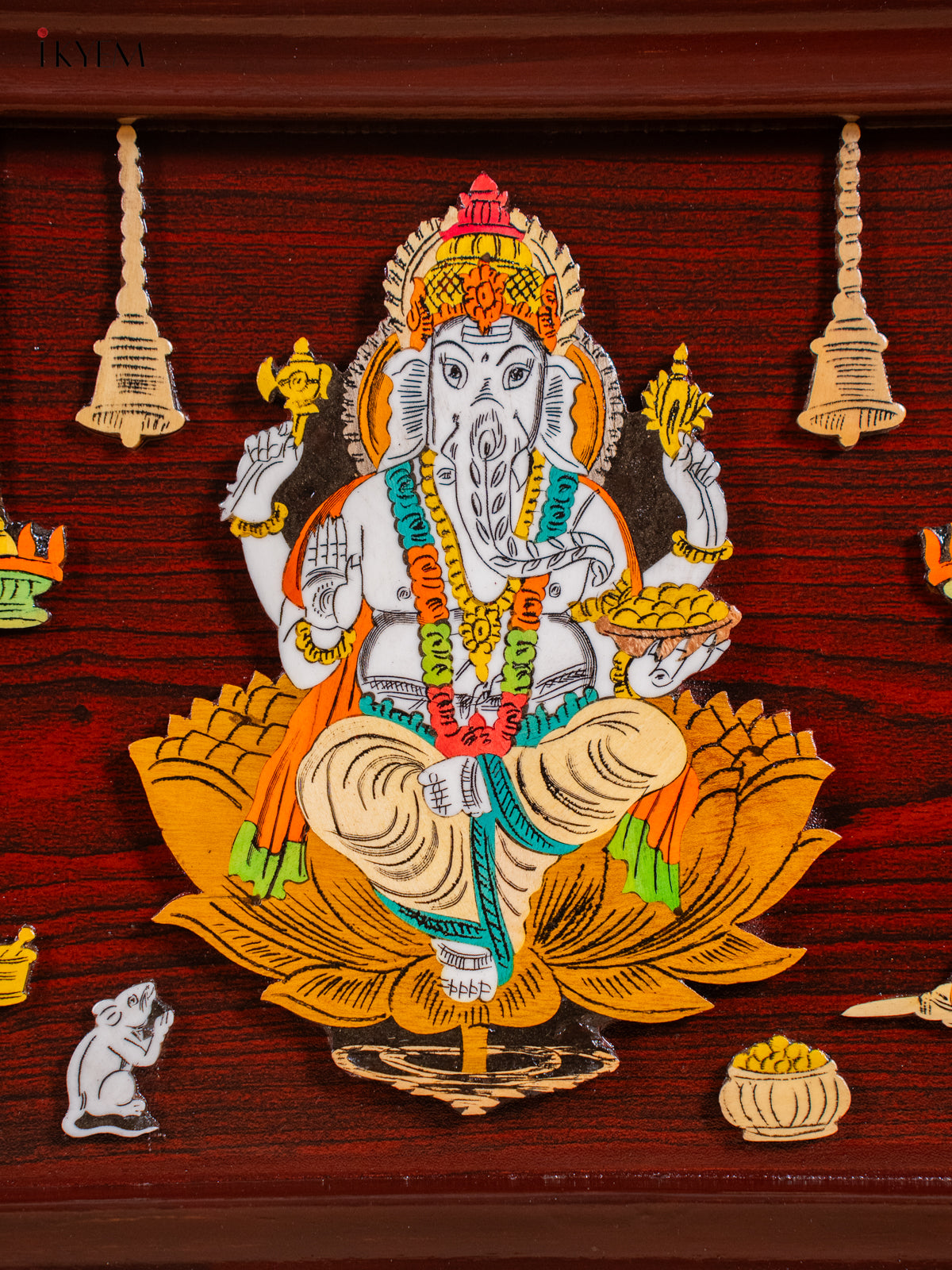 Divine Lakshmi Ganesha & Saraswathi Mysore Rosewood Inlay 3D Panel 1