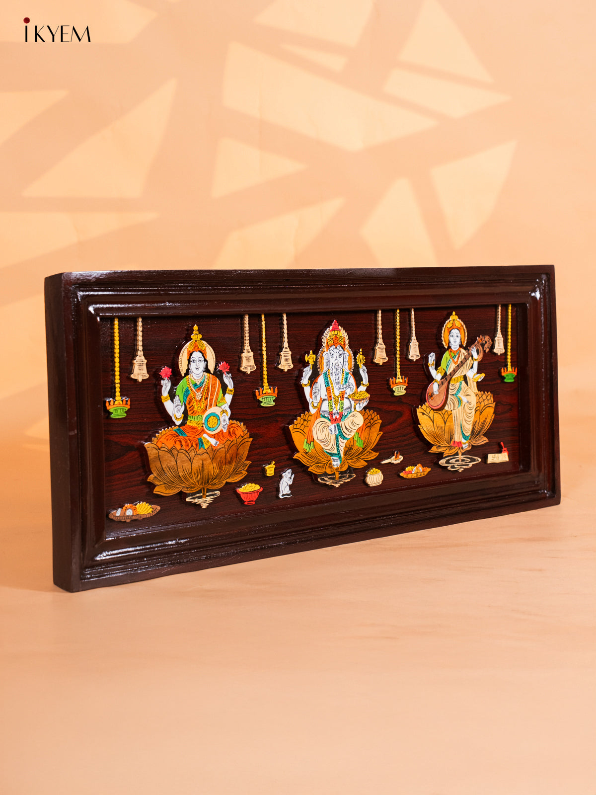 Divine Lakshmi Ganesha & Saraswathi Mysore Rosewood Inlay 3D Panel 4