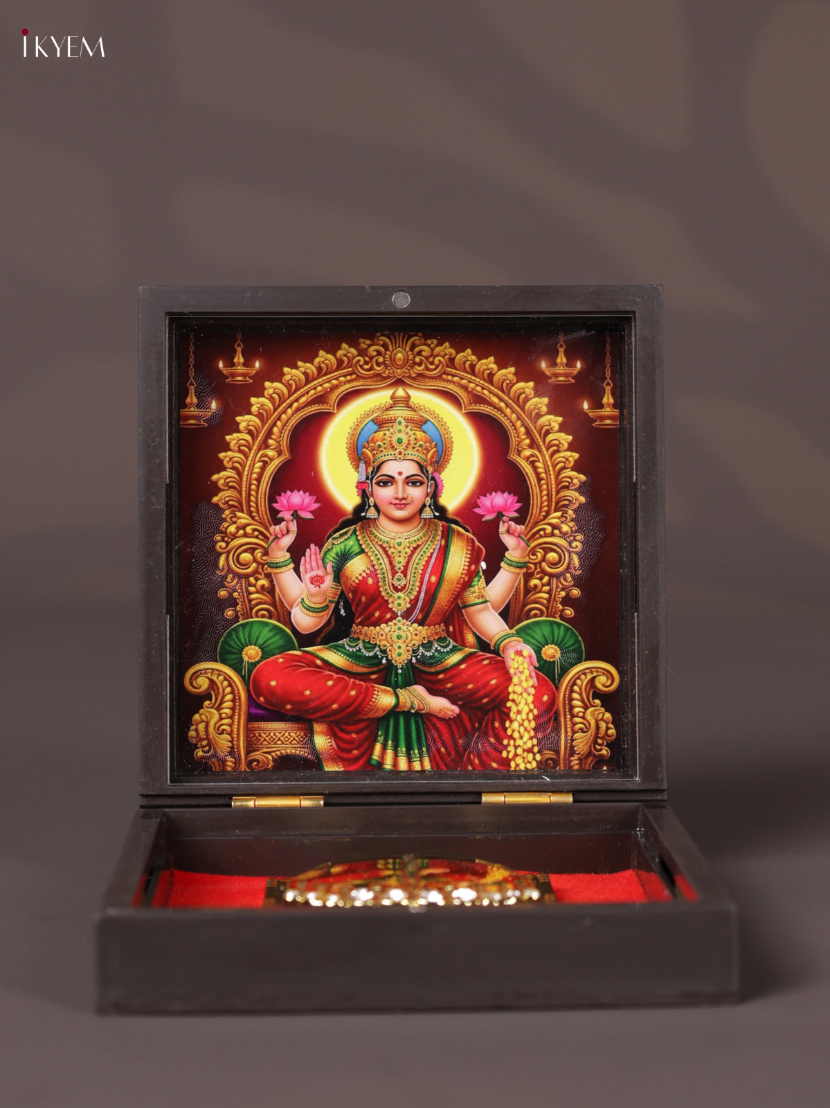 Elegant Dark Color Paduka Box With Goddess Lakshmi Picture & Footprints