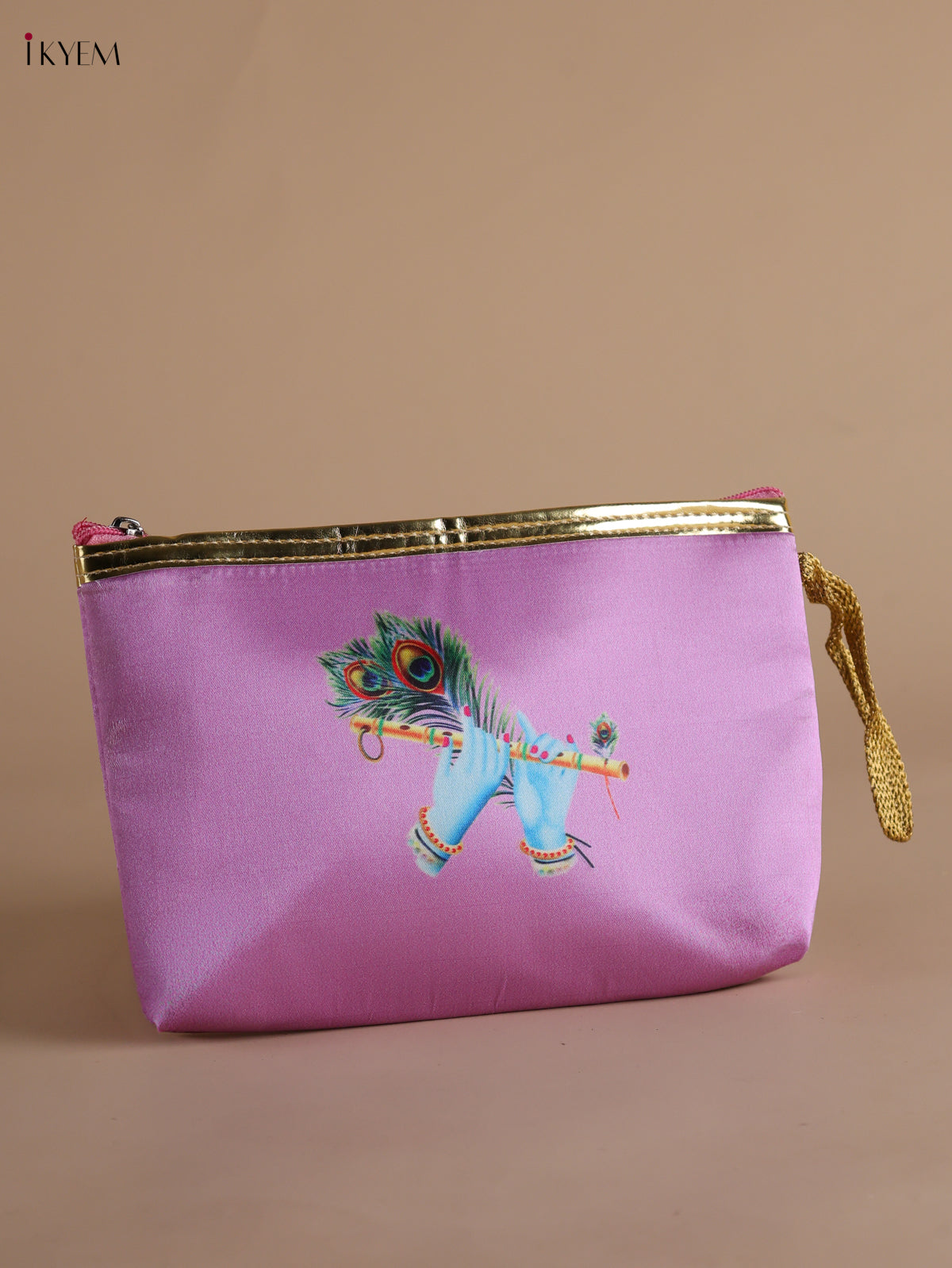 Elegant Digital Krishna Flute Printed Lilac Purse with Zipper 1