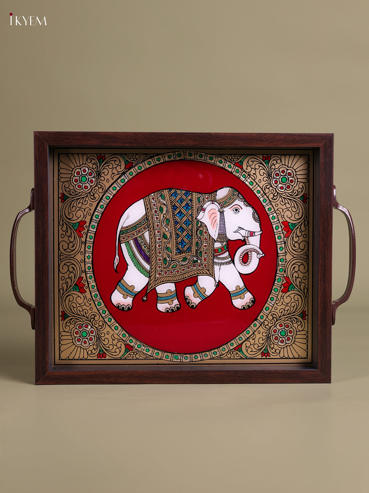 Elegant Elephant Reverse Glass Painted Tray In Red 1