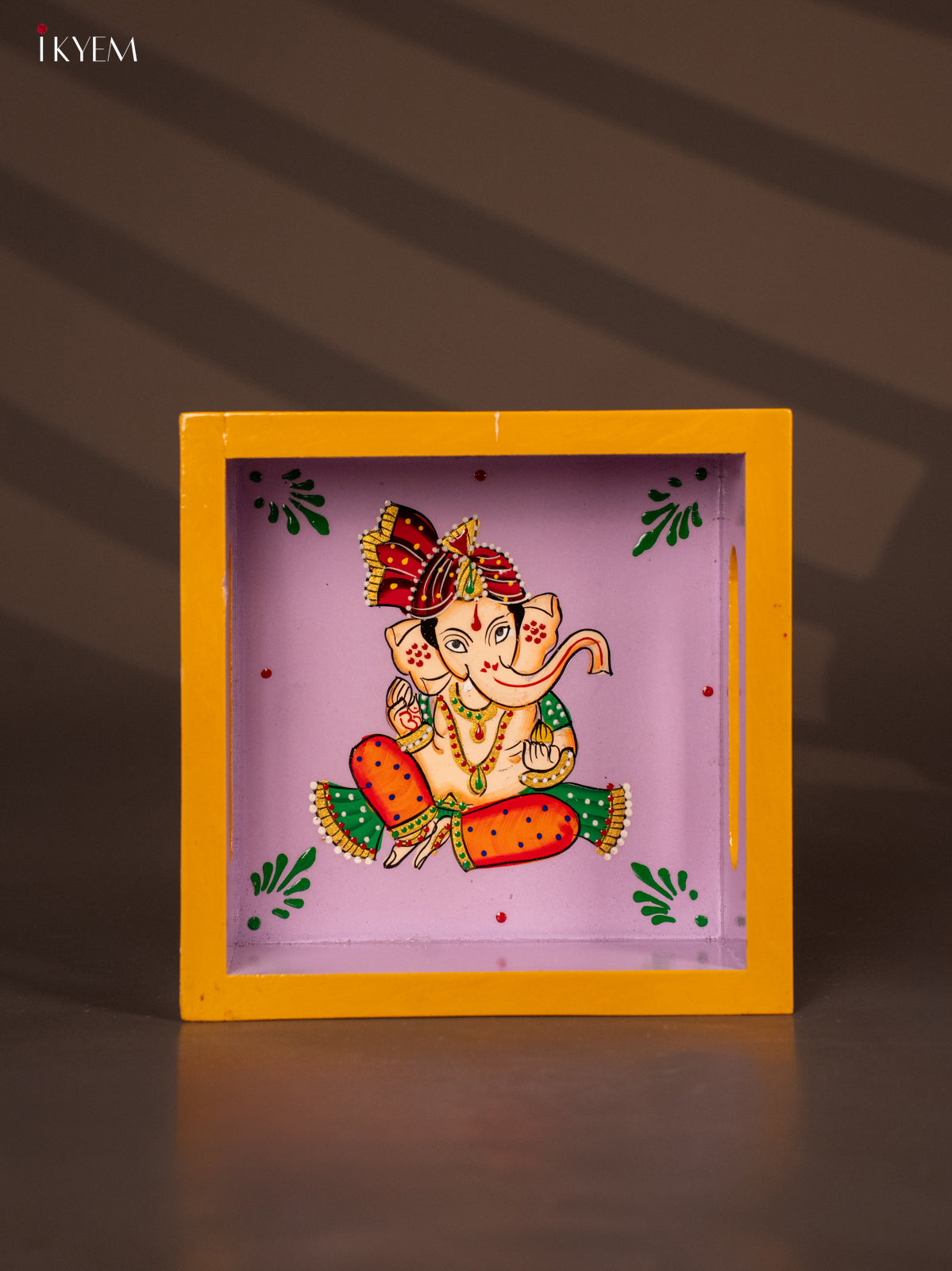 Elegant Hand Painted Lord Ganapathy Square Wooden Tray - (6x6) Inch