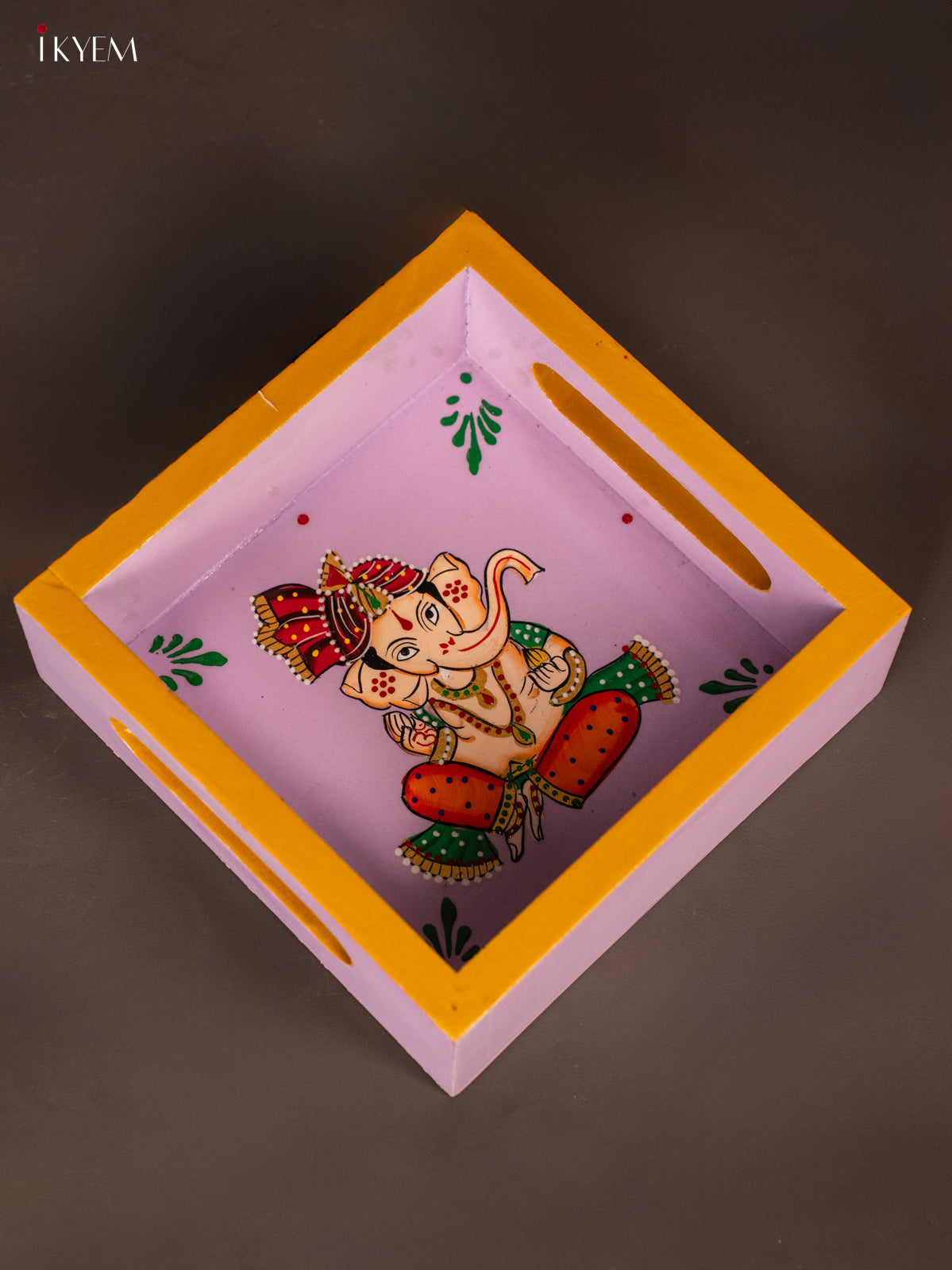 Elegant Hand Painted Lord Ganapathy Square Wooden Tray 3