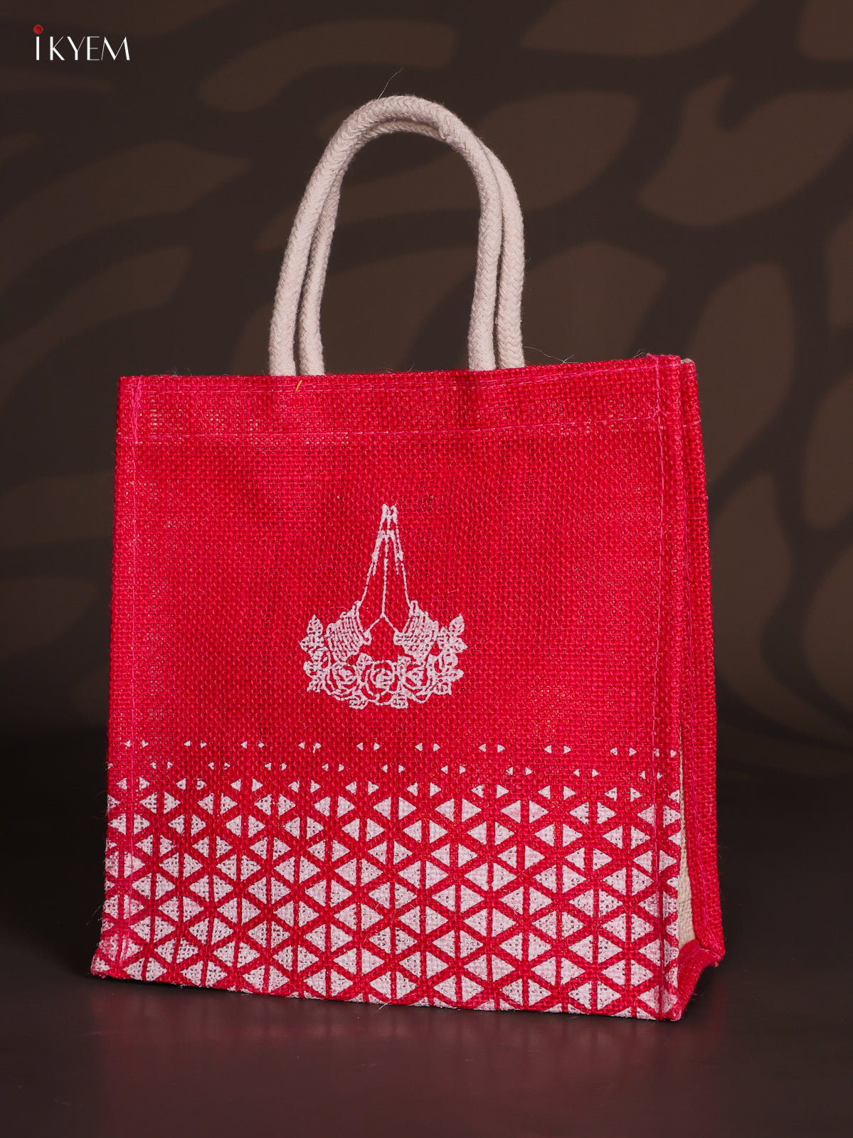 Elegant Namaste Printed Pink Jute Bags - 10 Inch