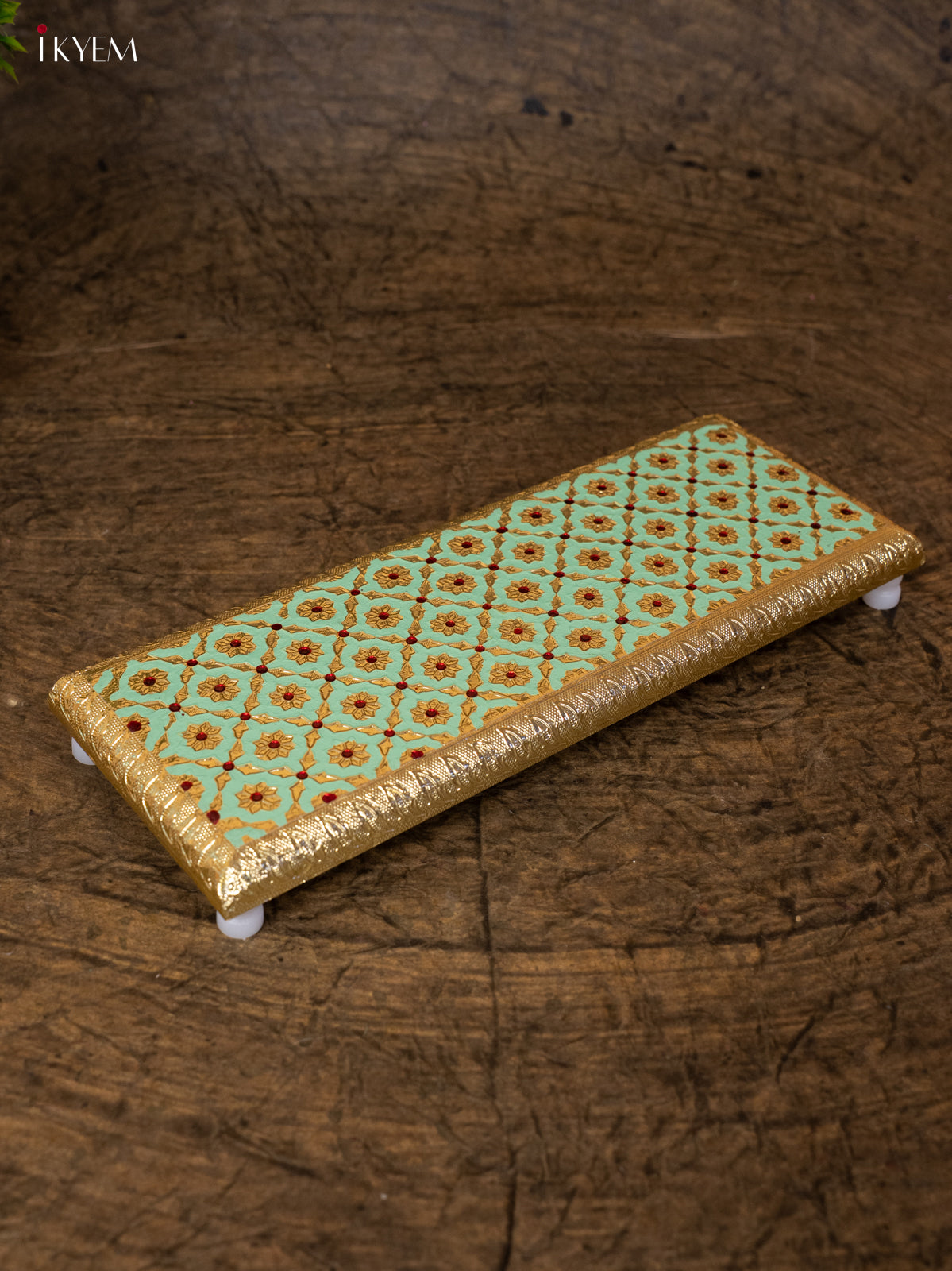 Elegant Pista Green Wooden Bajot With Meenakari Design