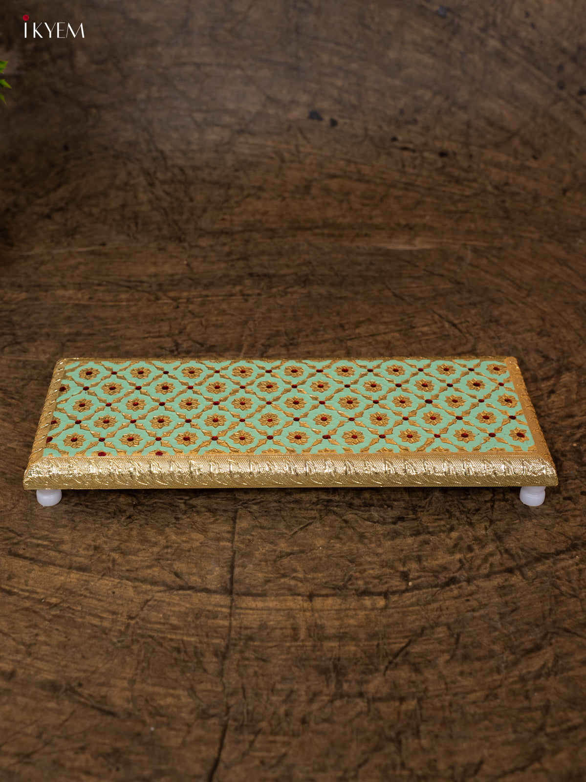 Elegant Pista Green Wooden Bajot With Meenakari Design 1