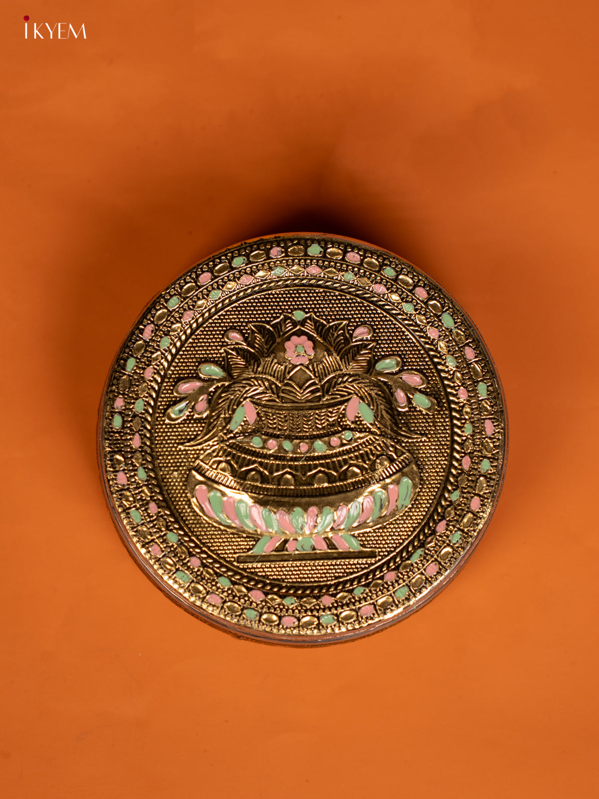 Elegant Round storage box With Meenakari kalasam Design