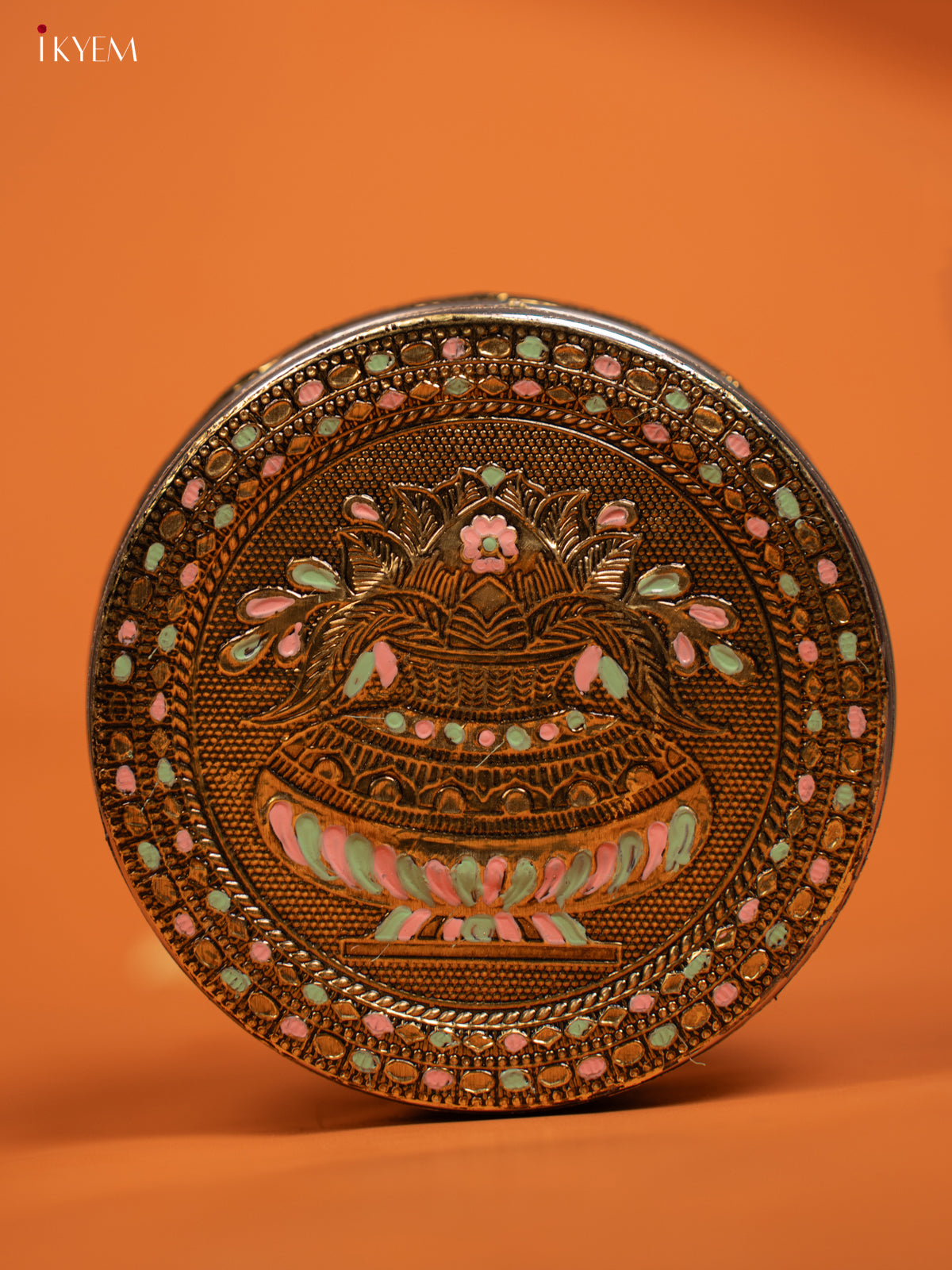Elegant Round storage box With Meenakari kalasam Design 1