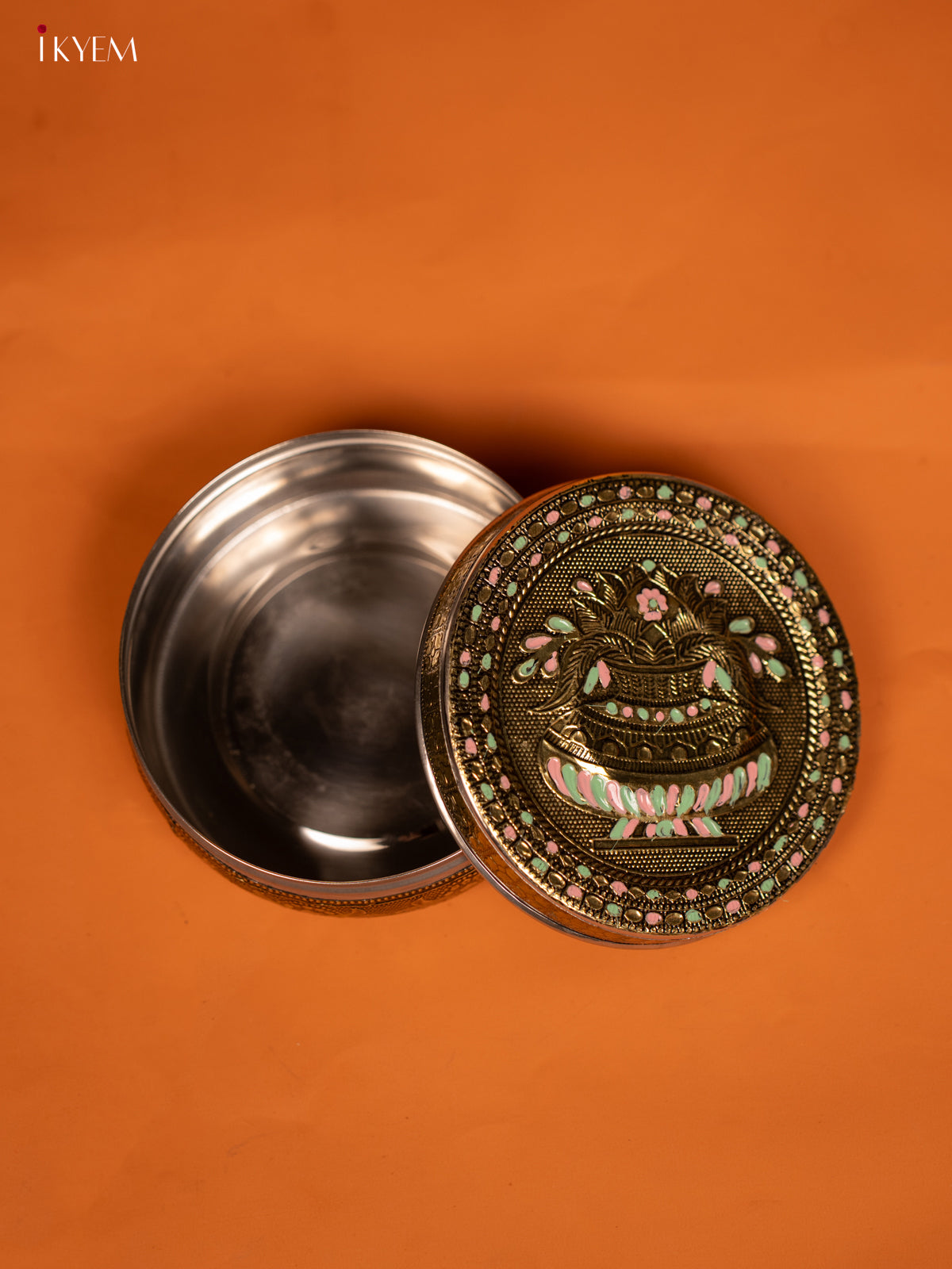 Elegant Round storage box With Meenakari kalasam Design 2