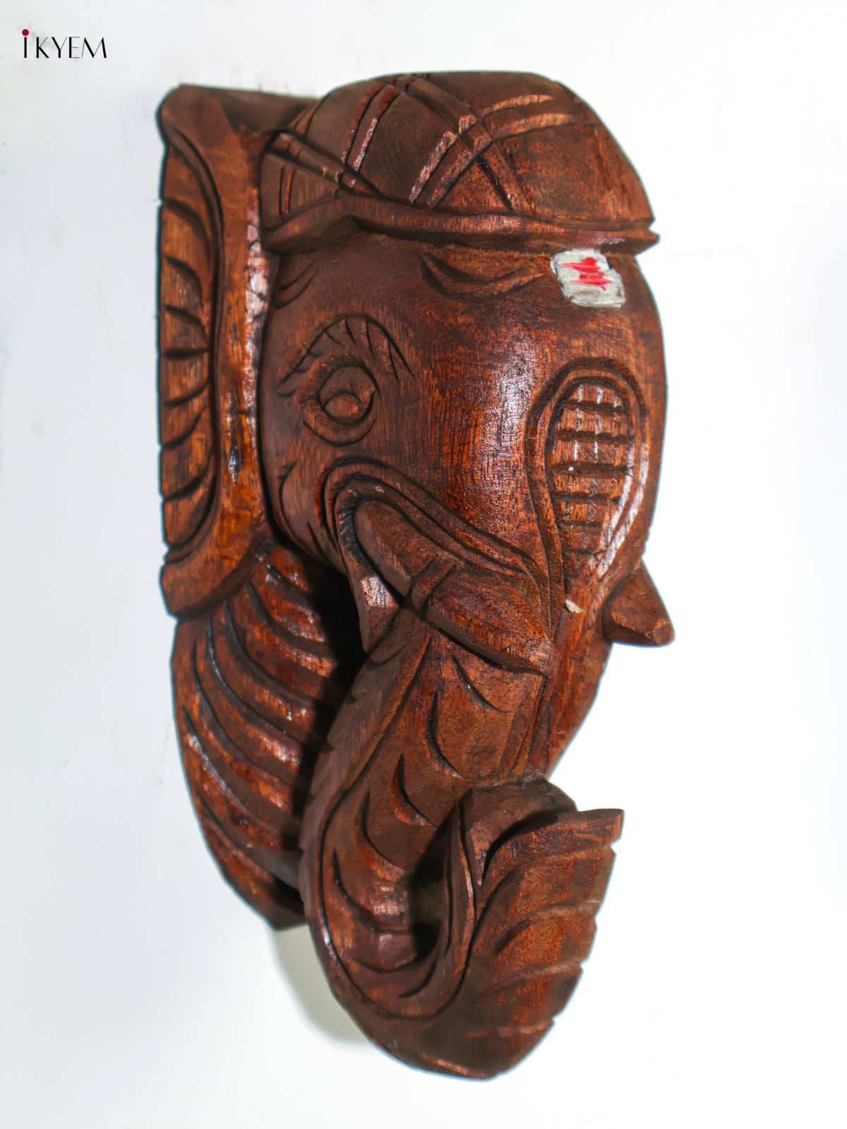 Elegant Wooden Hand Carved Elephant Head Wall Bracket Set 1