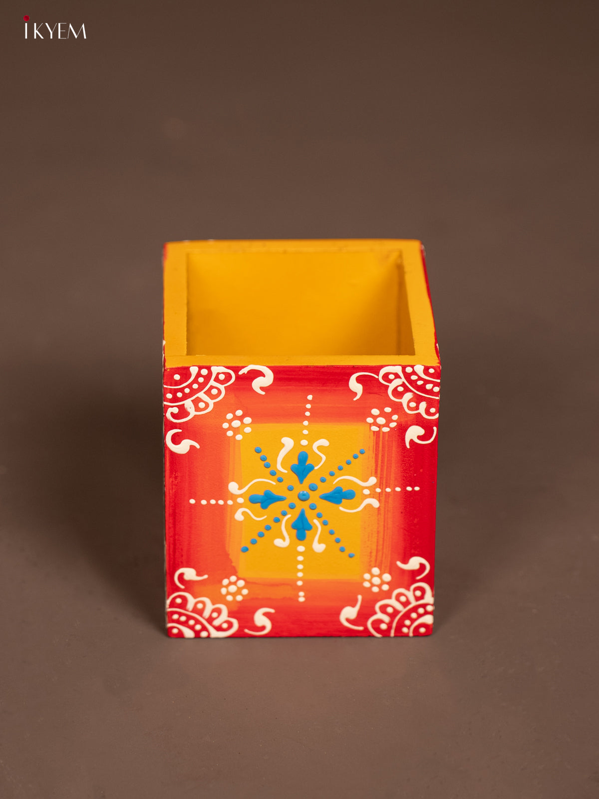 Elegant Yellow Wooden Hand Painted Pen Stand
