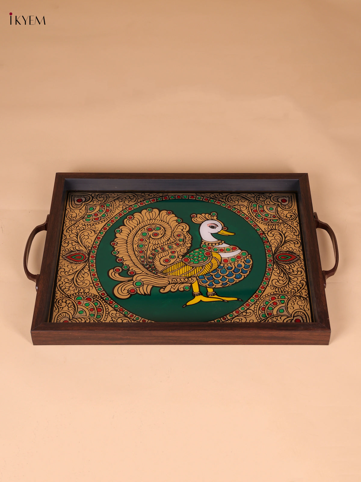 Exquisite Annapakshi Reverse Glass Painted Tray In Green