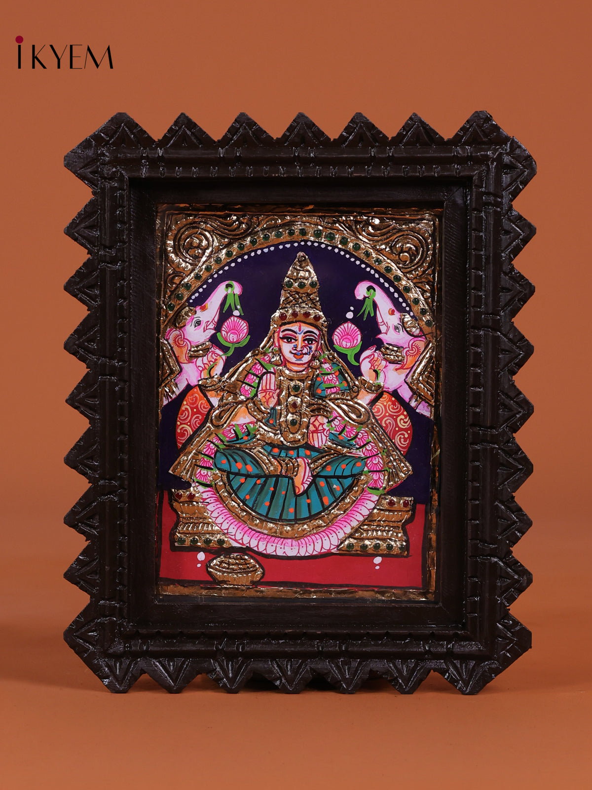 Exquisite Goddess Gajalakshmi Tanjore Painting With Chettinad Frame