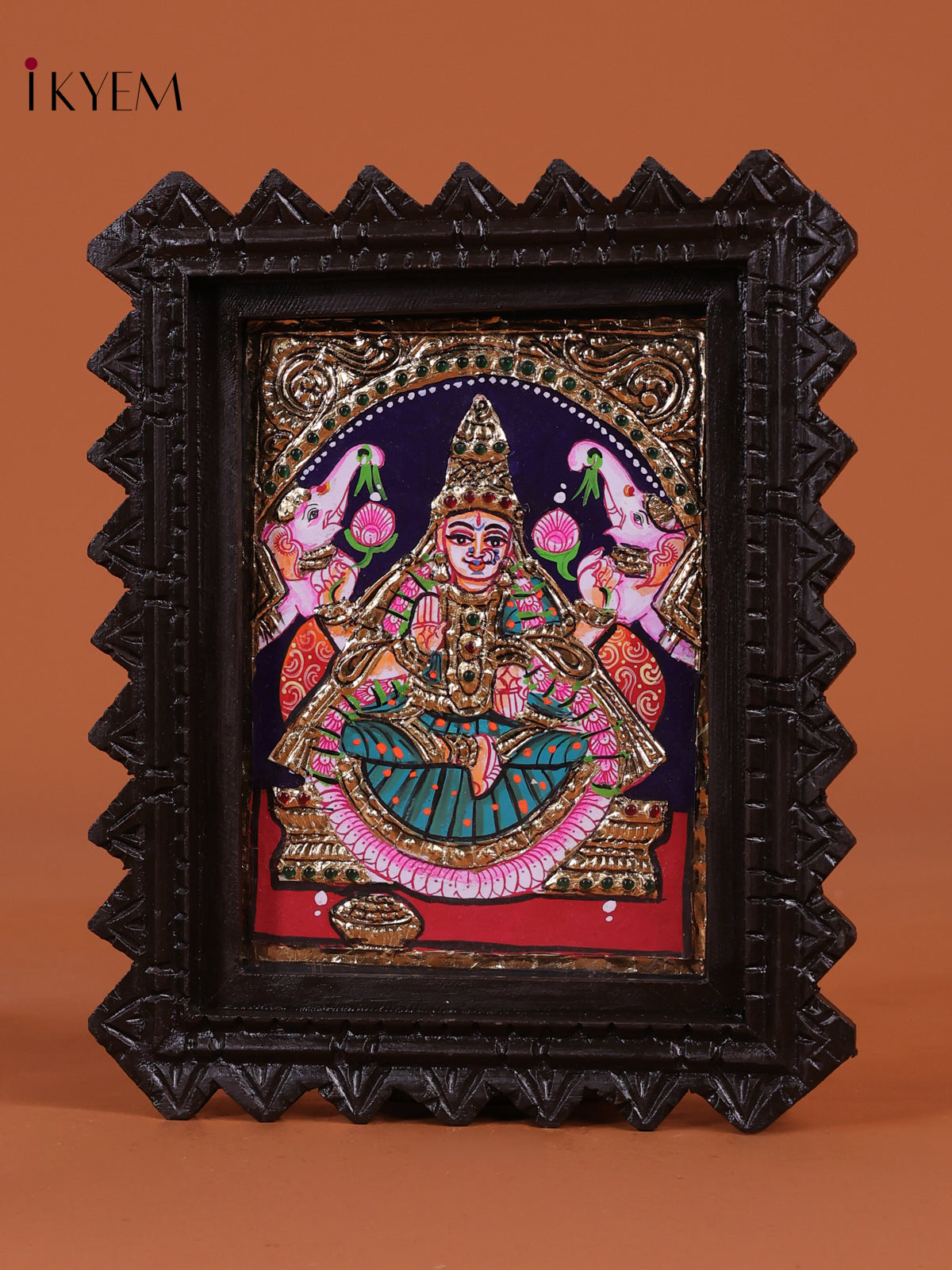 Exquisite Goddess Gajalakshmi Tanjore Painting With Chettinad Frame 2