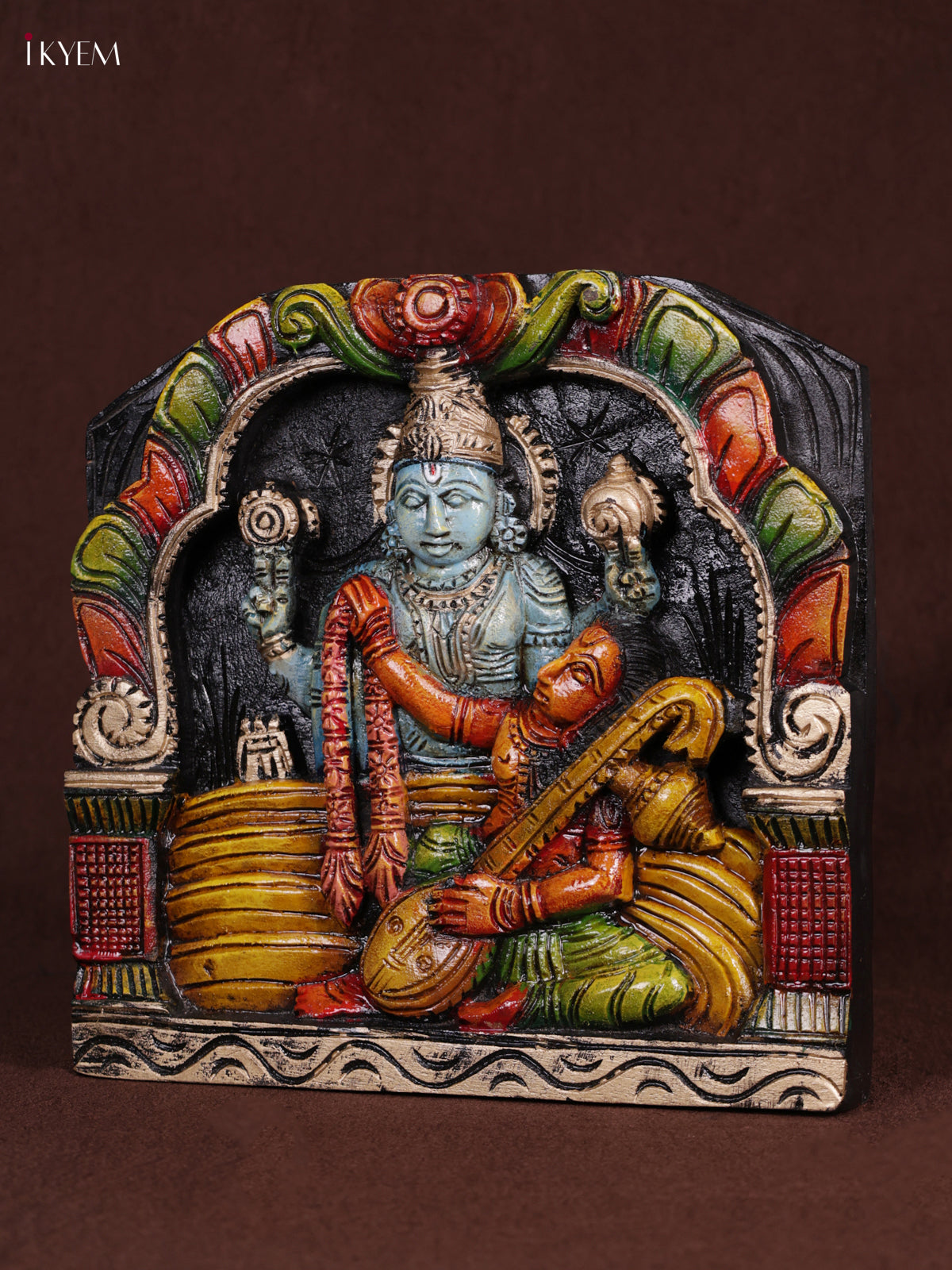 Exquisite Hand-Painted Lord Vishnu Wooden Panel 1