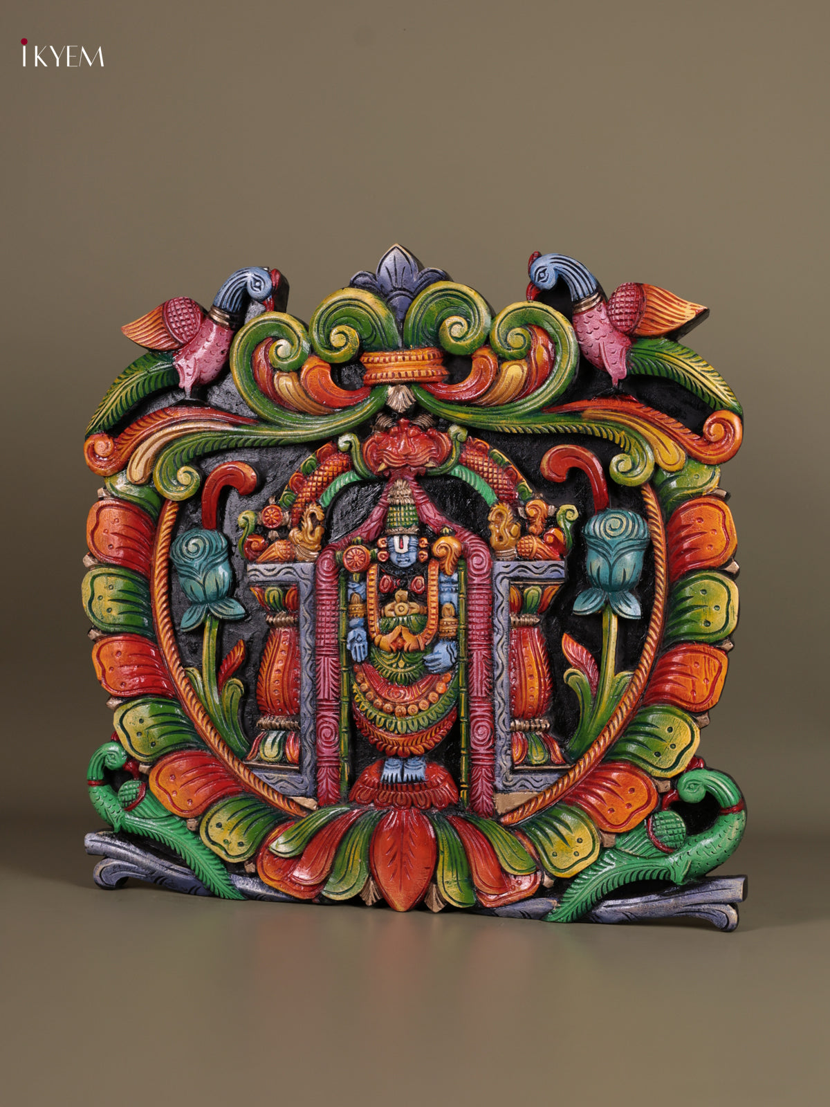 Exquisite Hand Carved Venkateswara Wooden Wall Panel 3
