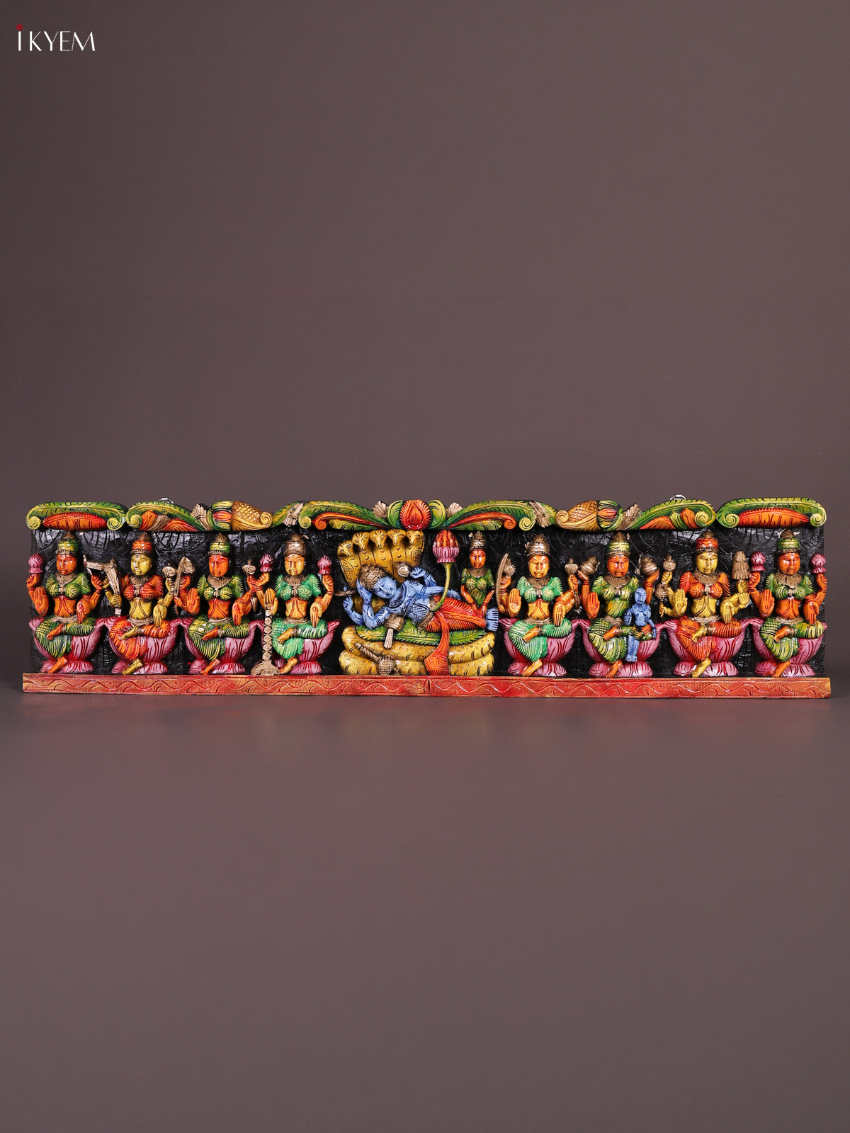 Exquisite Hand Painted Vishnu & Astalakshmi Wooden Panel