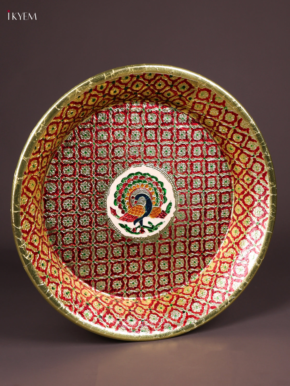 Exquisite Red Meenakari Latice Printed Round Plate 3