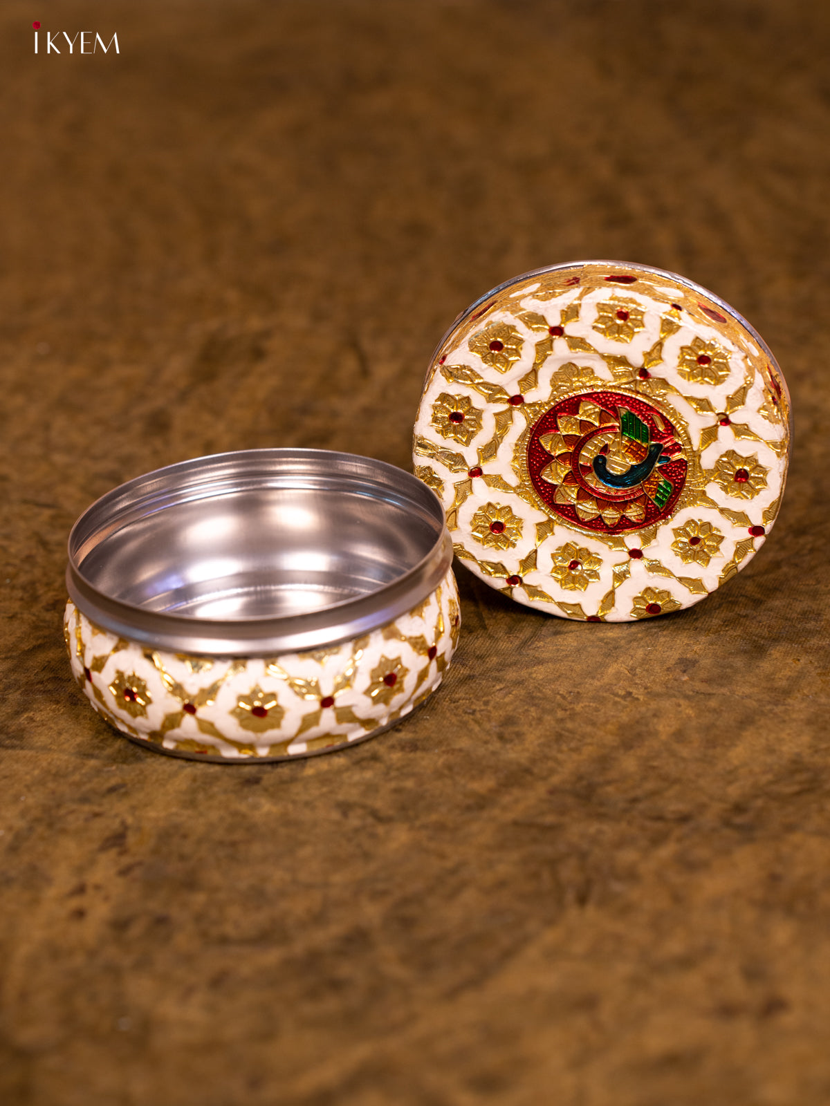 Exquisite White Meenakari Designed Steel Box 2