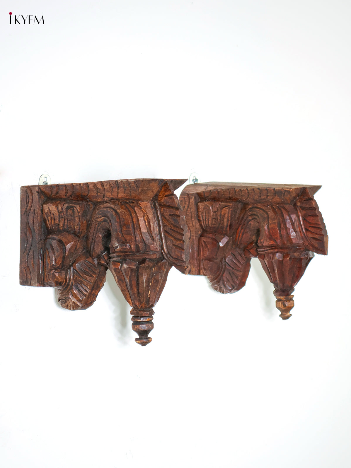Exquisite Wooden Hand Carved Yaali Wall Bracket Set