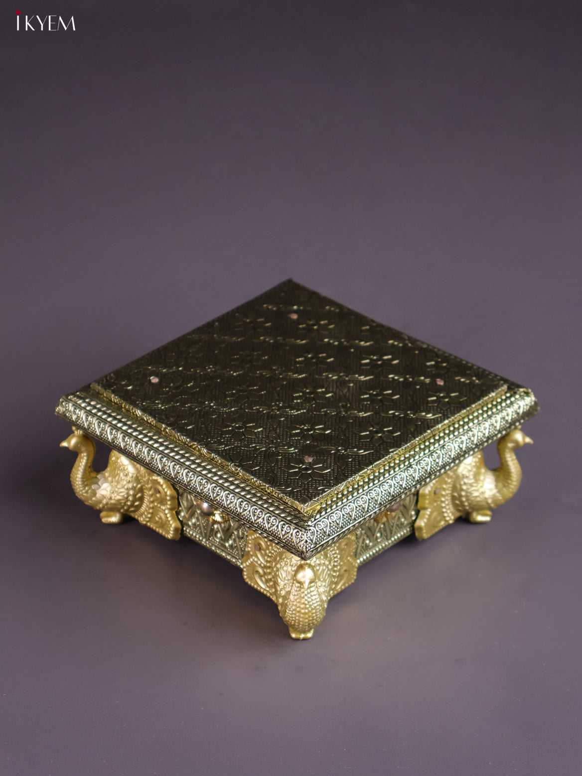 Gold Oxidized Chowki with Peacock Embossed Legs