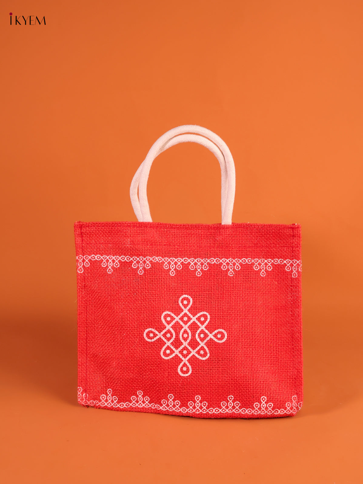 Gorgeous Red Jute Bag With Kolam Print