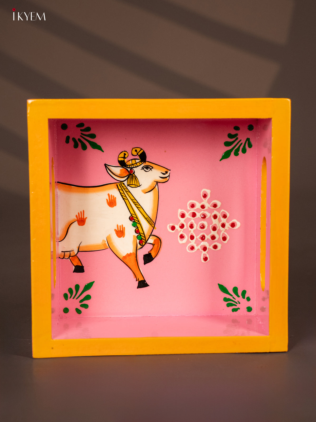 Graceful Pichwai Cow Hand painted Wooden Tray - (6x6) Inch