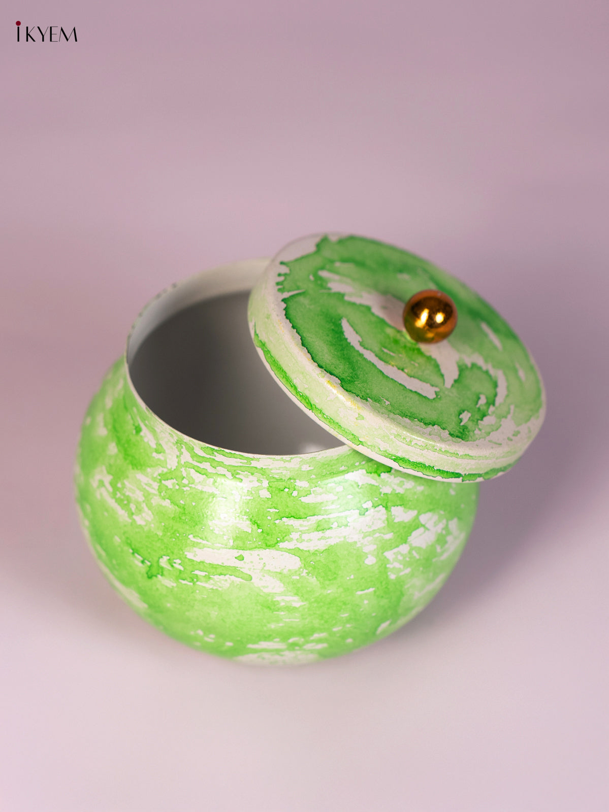 Green Hand-Painted Metal Storage Jar 2