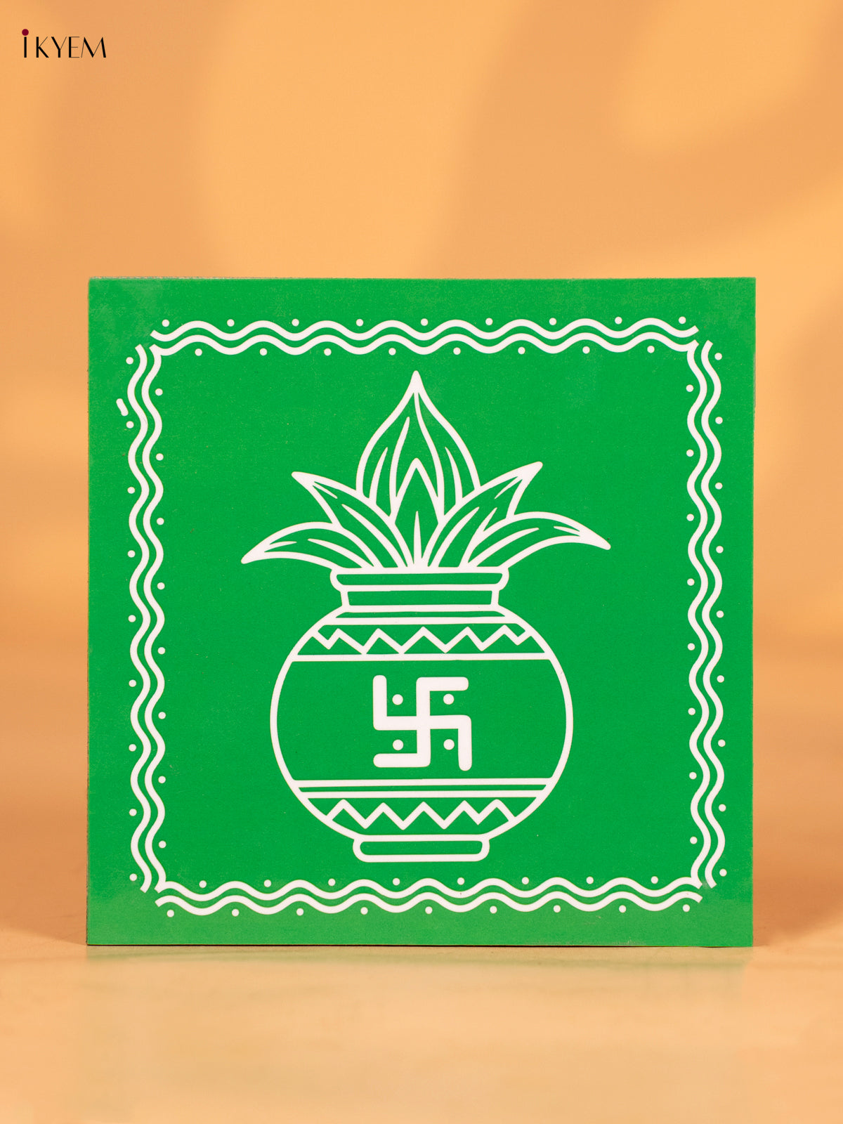 Green Wooden Manai With Kalasam Painting (6x6) Inches