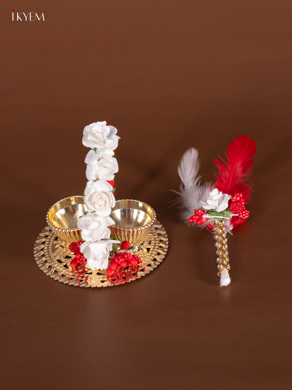 Haldi Kumkum Set With Red & White Floral Design