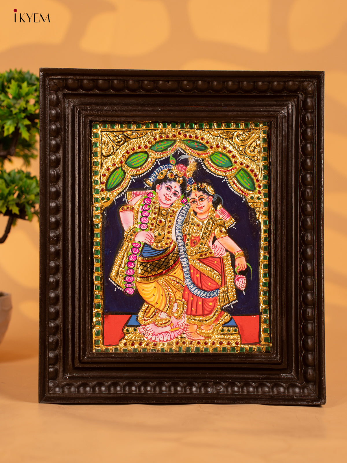 Rukumini Krishna - Tanjore Painting (13x11) - KB01146