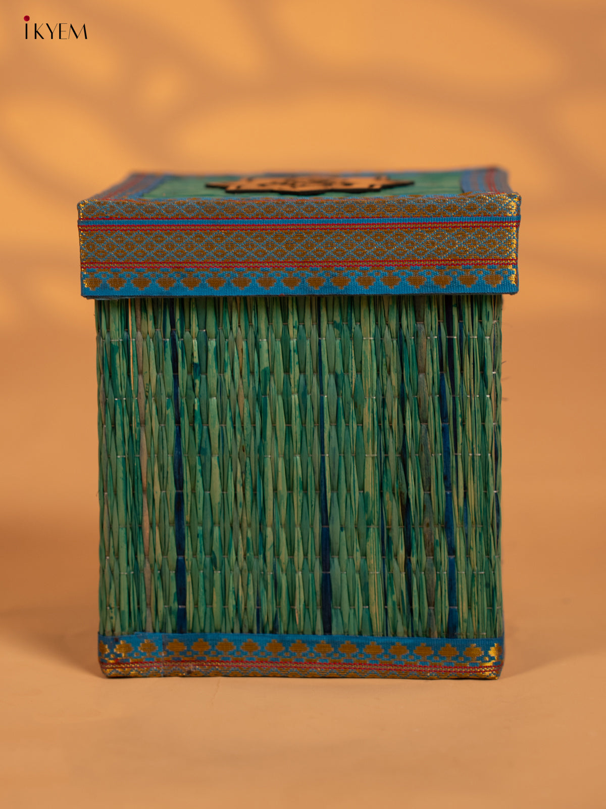 Korai Gift Box with Net Potli with Ganesha Motif -7 Inch- Blue - KB17143