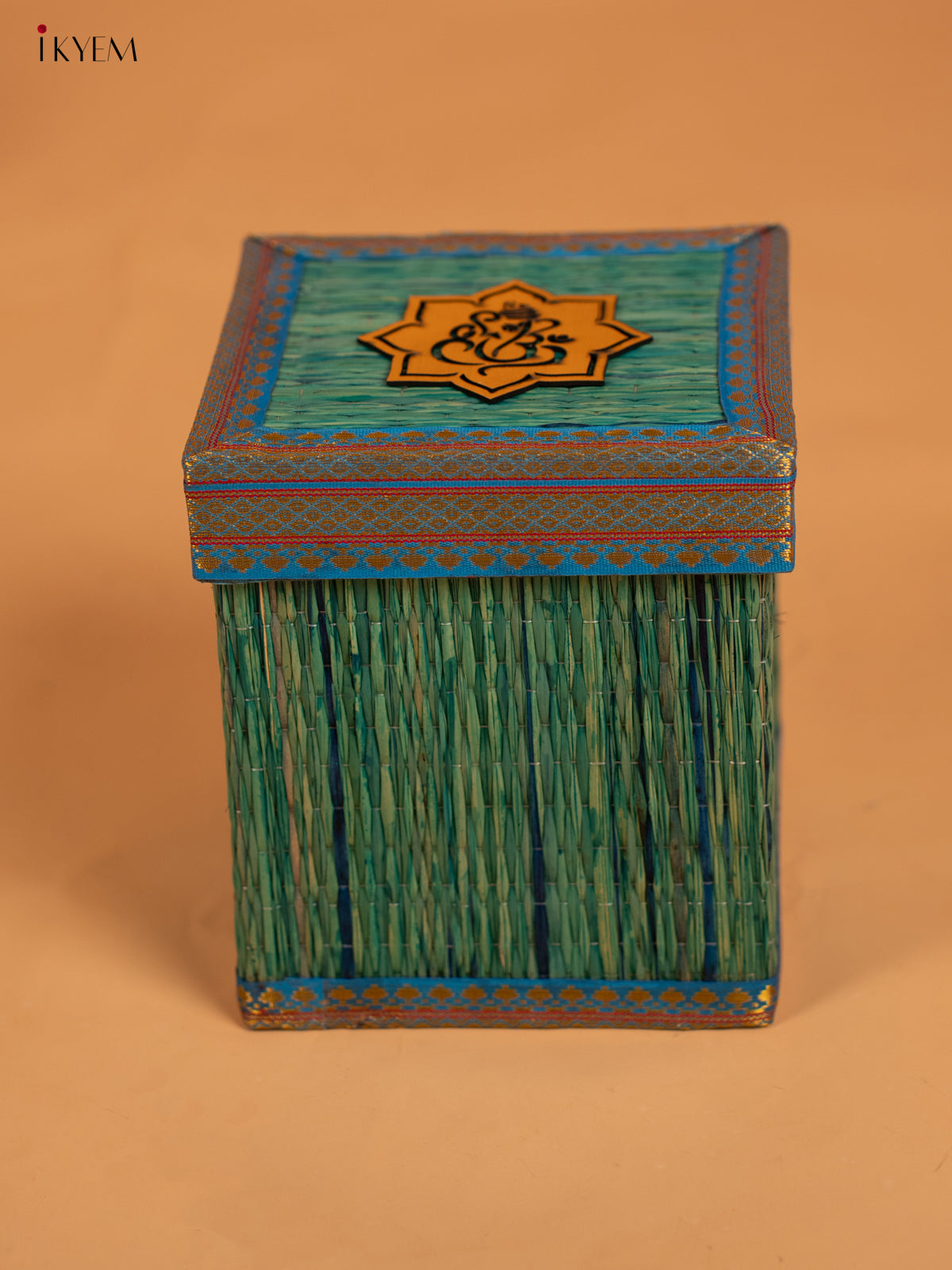 Korai Gift Box with Net Potli with Ganesha Motif -7 Inch- Blue - KB17143