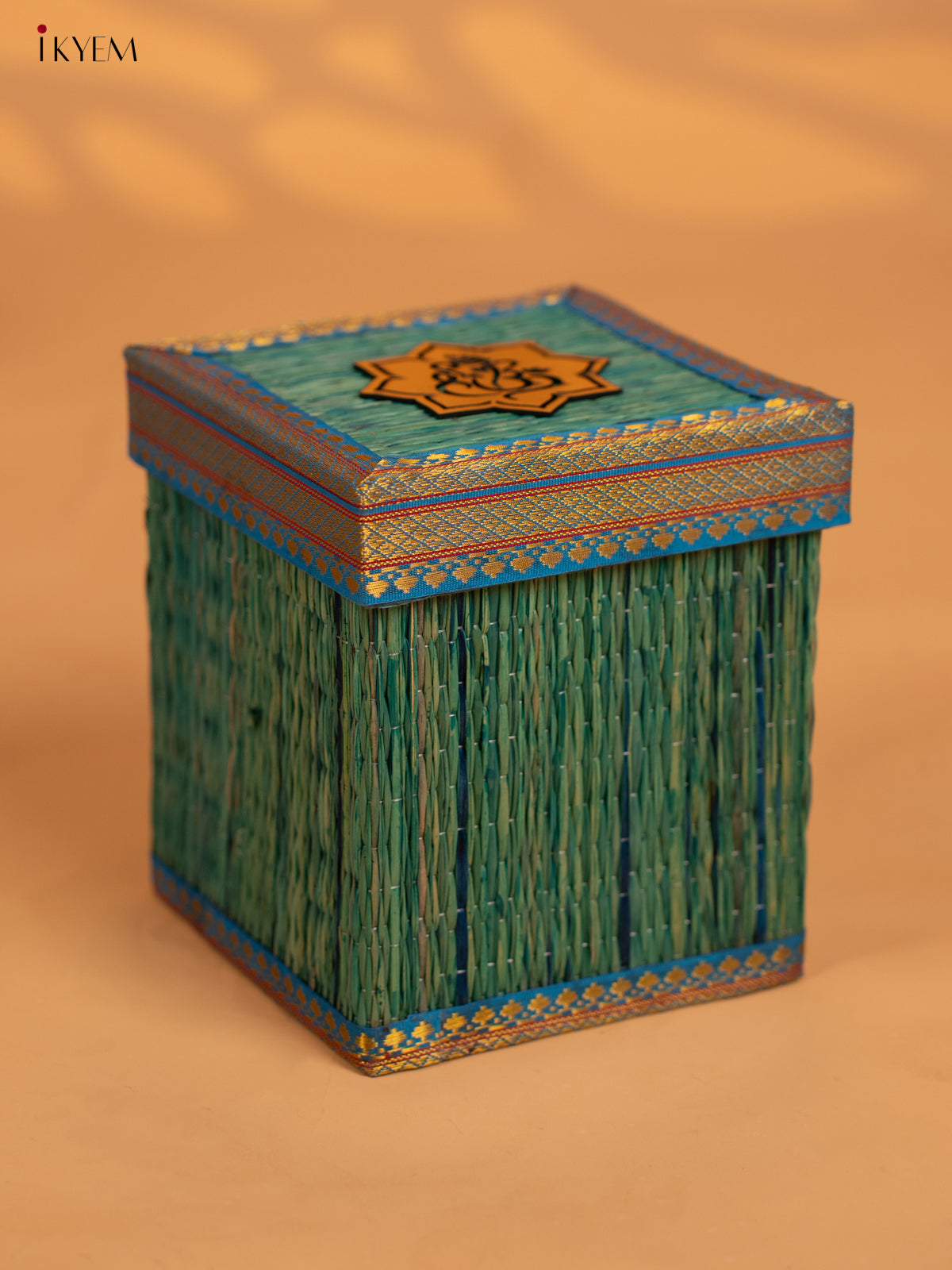 Korai Gift Box with Net Potli with Ganesha Motif -7 Inch- Blue - KB17143