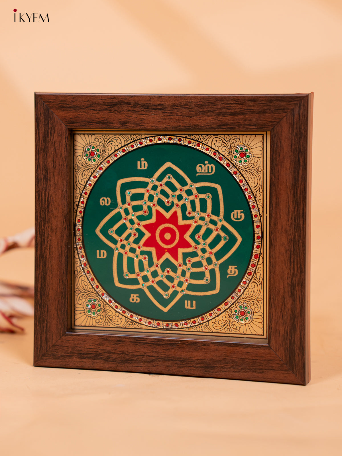 Green & Red Hrudaya Kamalam Reverse Glass Painted Frame -2