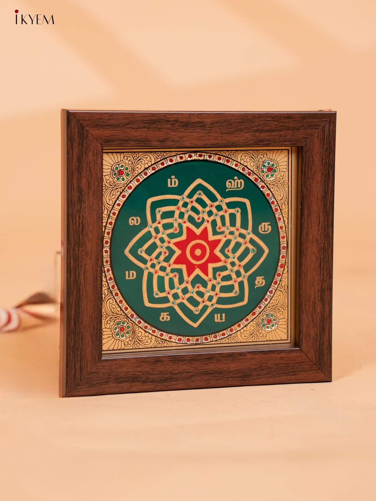 Green & Red Hrudaya Kamalam Reverse Glass Painted Frame -3