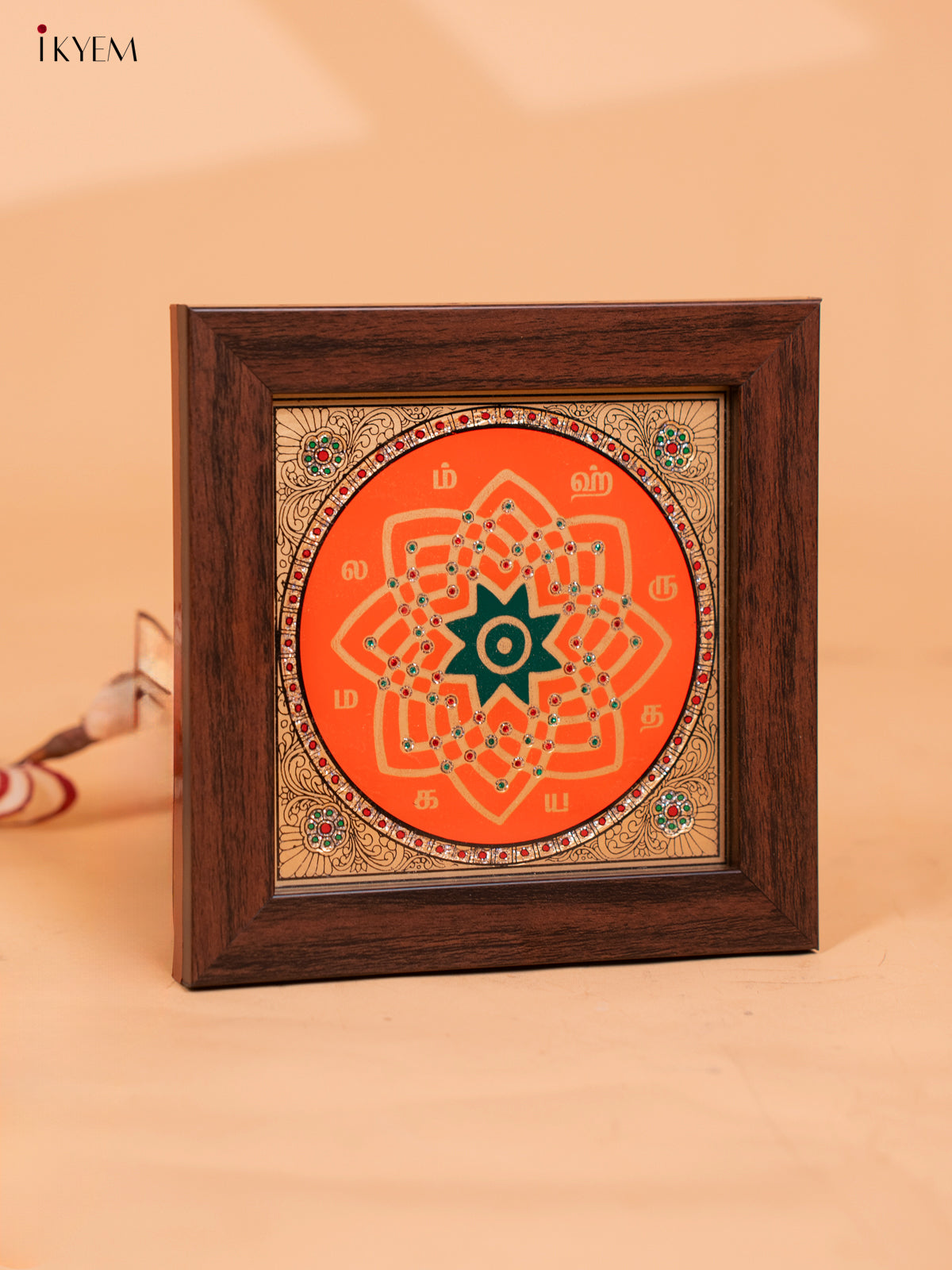Orange & Green Hrudaya Kamalam Reverse Glass Painted Frame -3