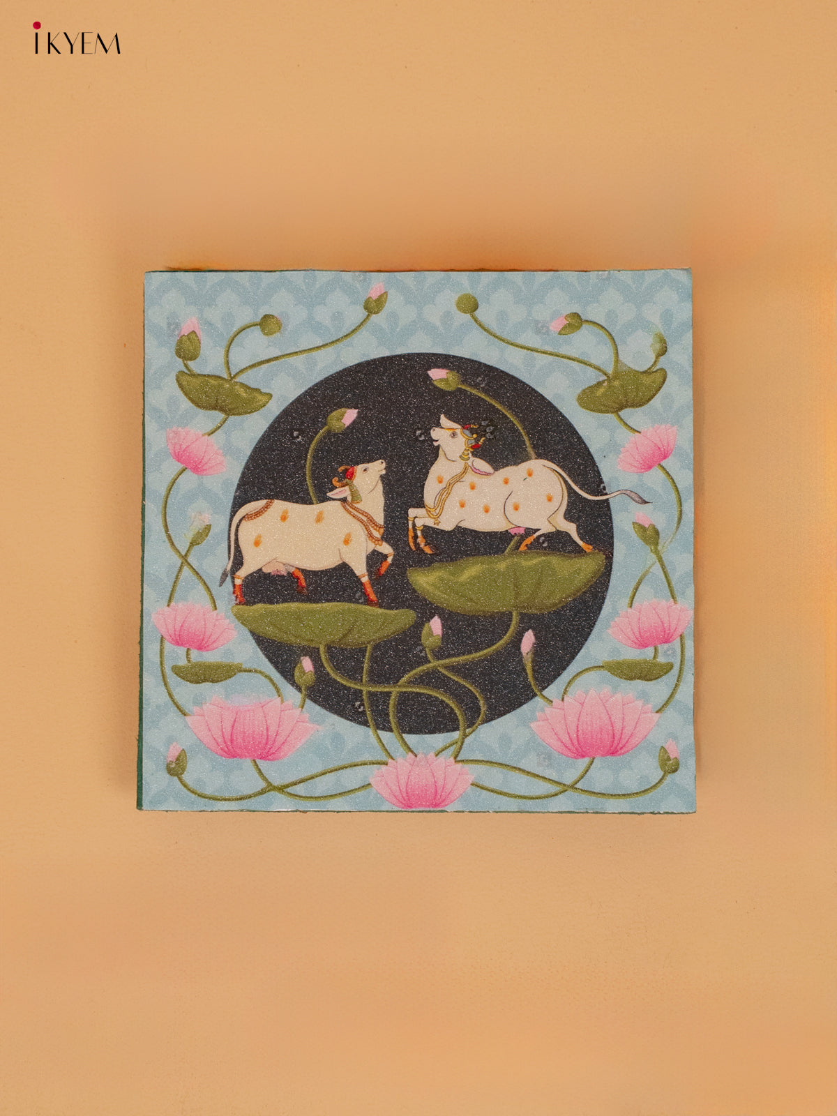 Handcrafted Pichwai Cow Green Wooden Manai