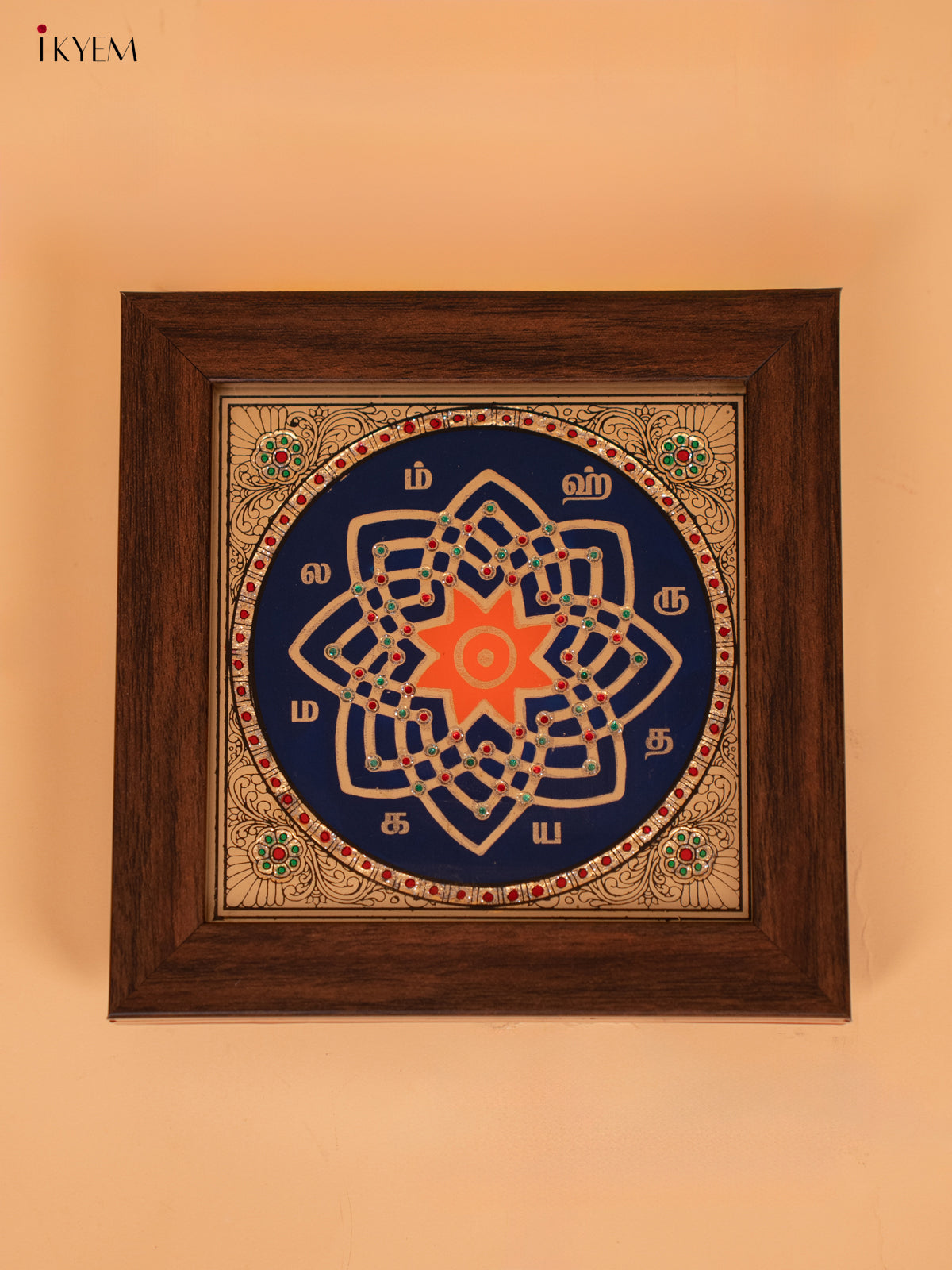 Reverse Glass Painted Manai - Hridaya Kamalam - (6x6) - Blue - KD15115