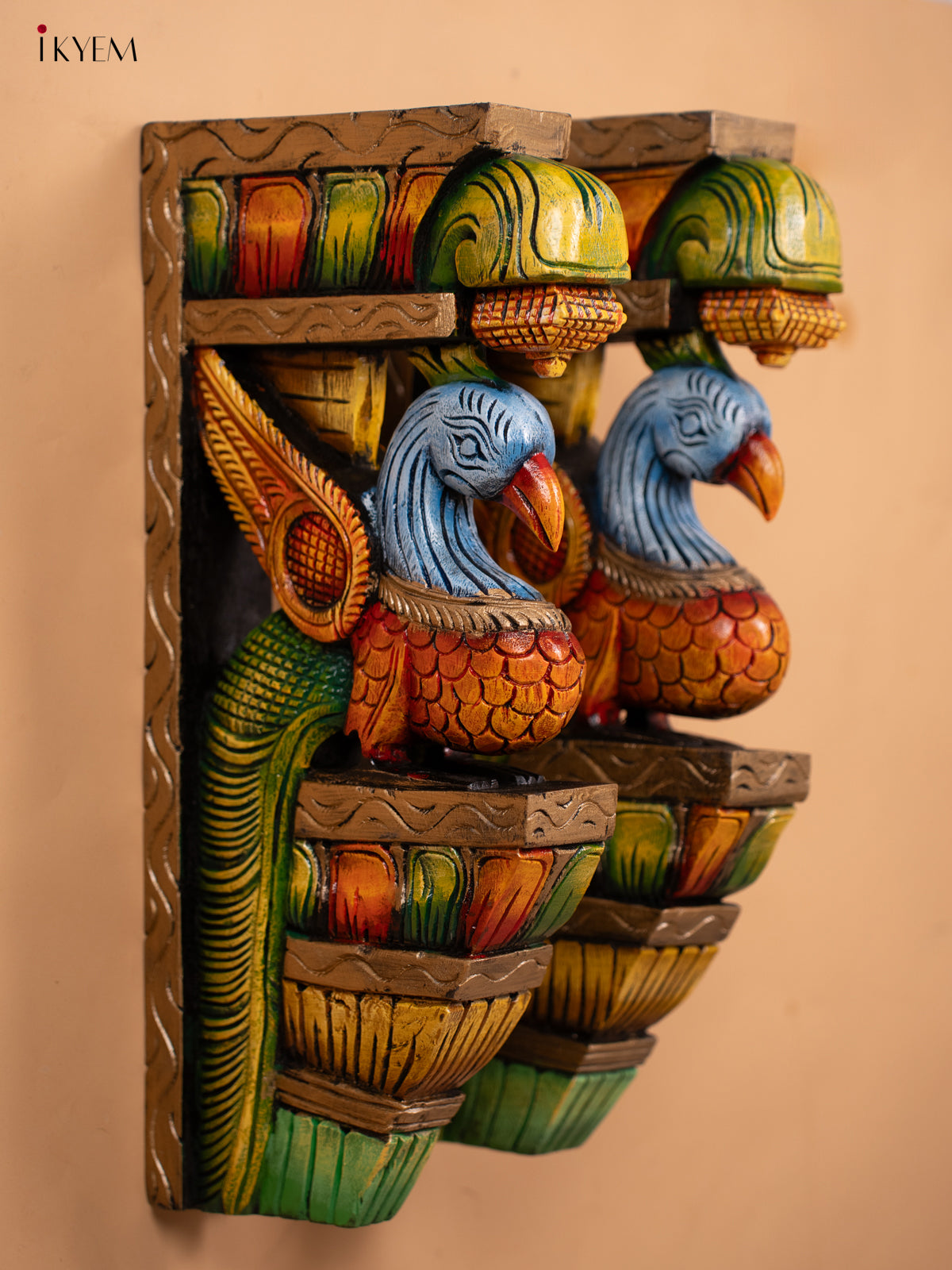 Wooden Hand Carved Painted Wall Bracket - Set of 2 Parrot - KD18112