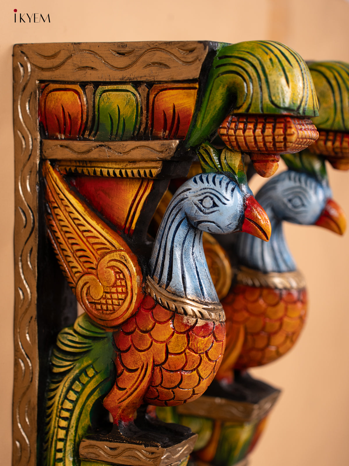 Wooden Hand Carved Painted Wall Bracket - Set of 2 Parrot - KD18113