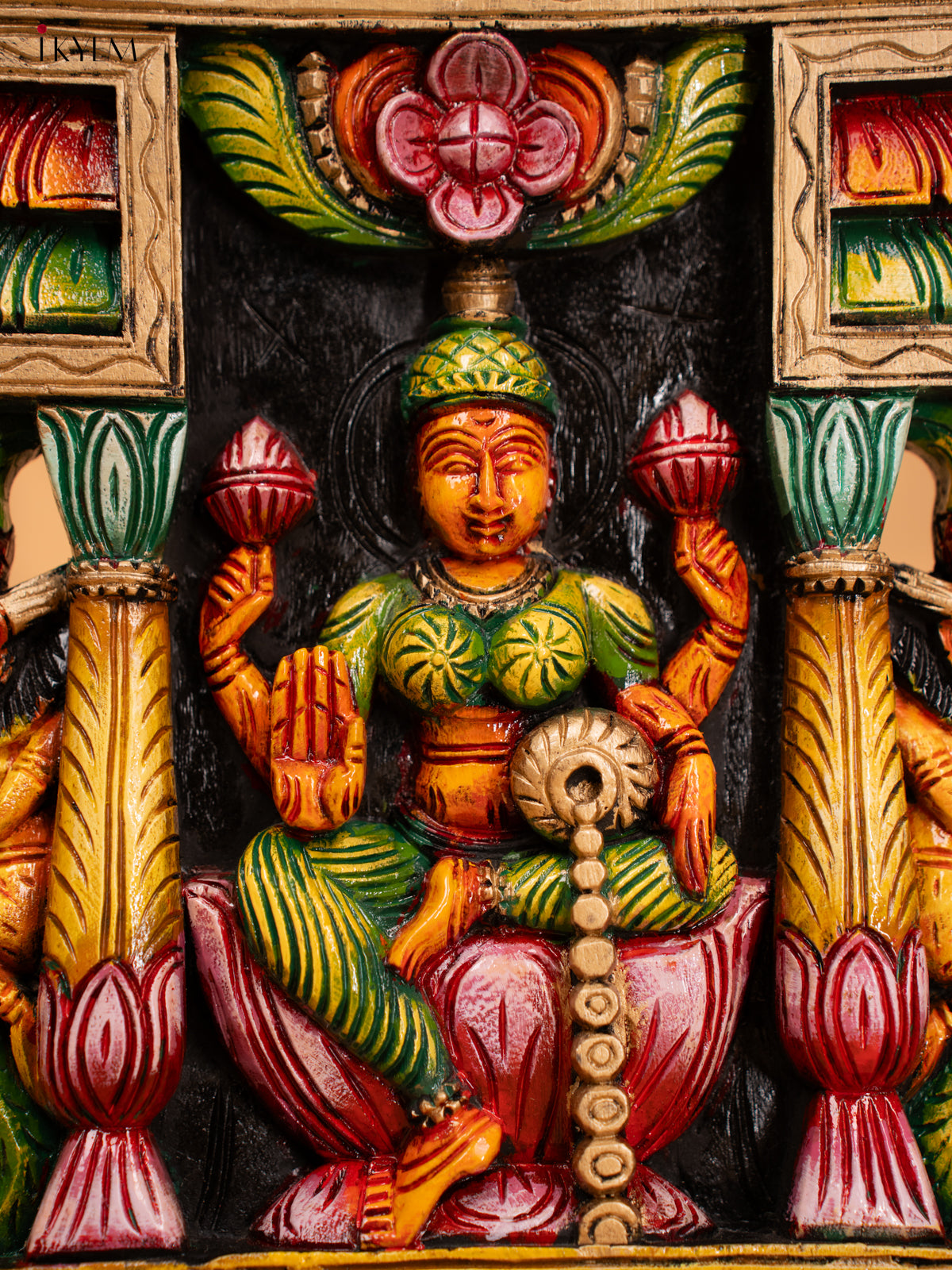 Wooden Hand Carved Painted Gopuram with Mahalakshmi - 24- Inch - KD18117