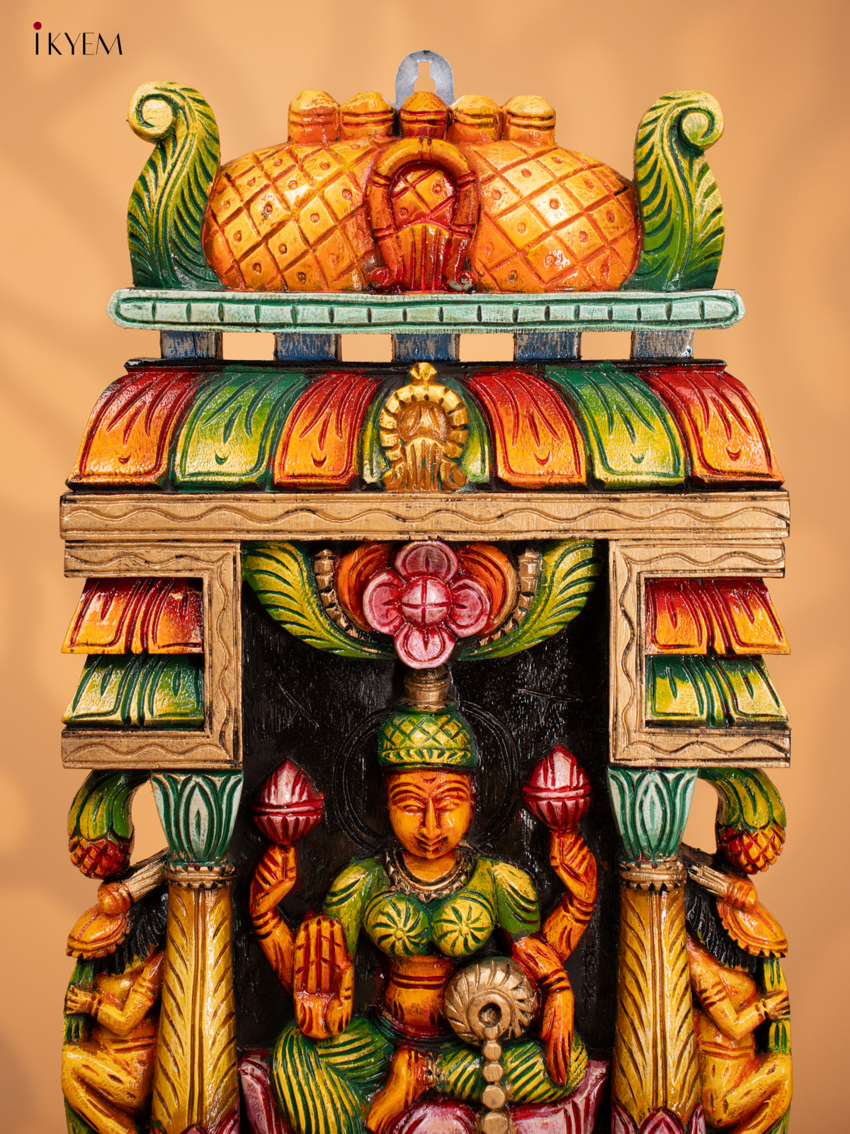Wooden Hand Carved Painted Gopuram with Mahalakshmi - 24- Inch - KD18117