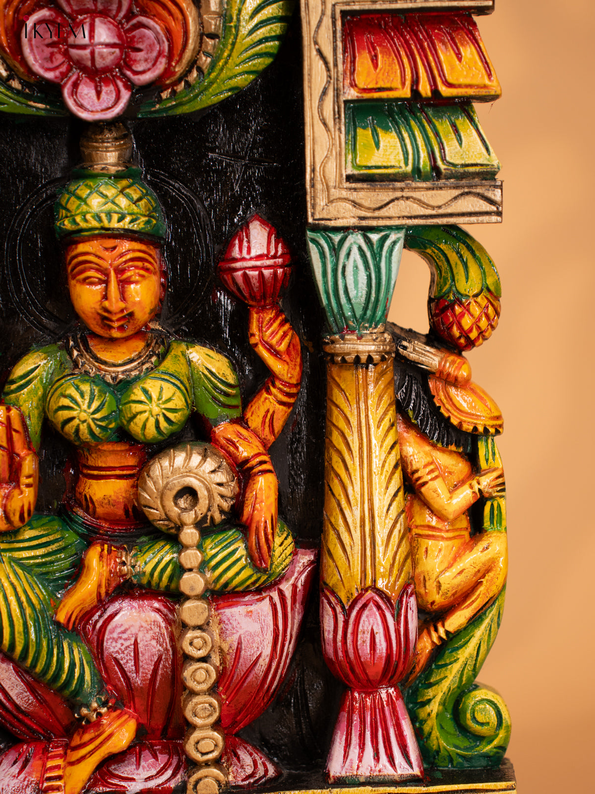 Wooden Hand Carved Painted Gopuram with Mahalakshmi - 24- Inch - KD18117
