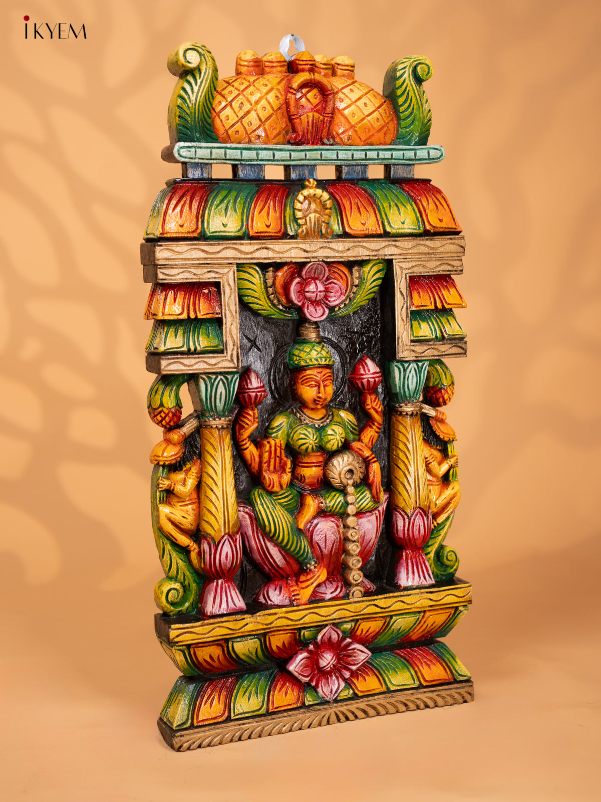 Wooden Hand Carved Painted Gopuram with Mahalakshmi - 24- Inch - KD18117