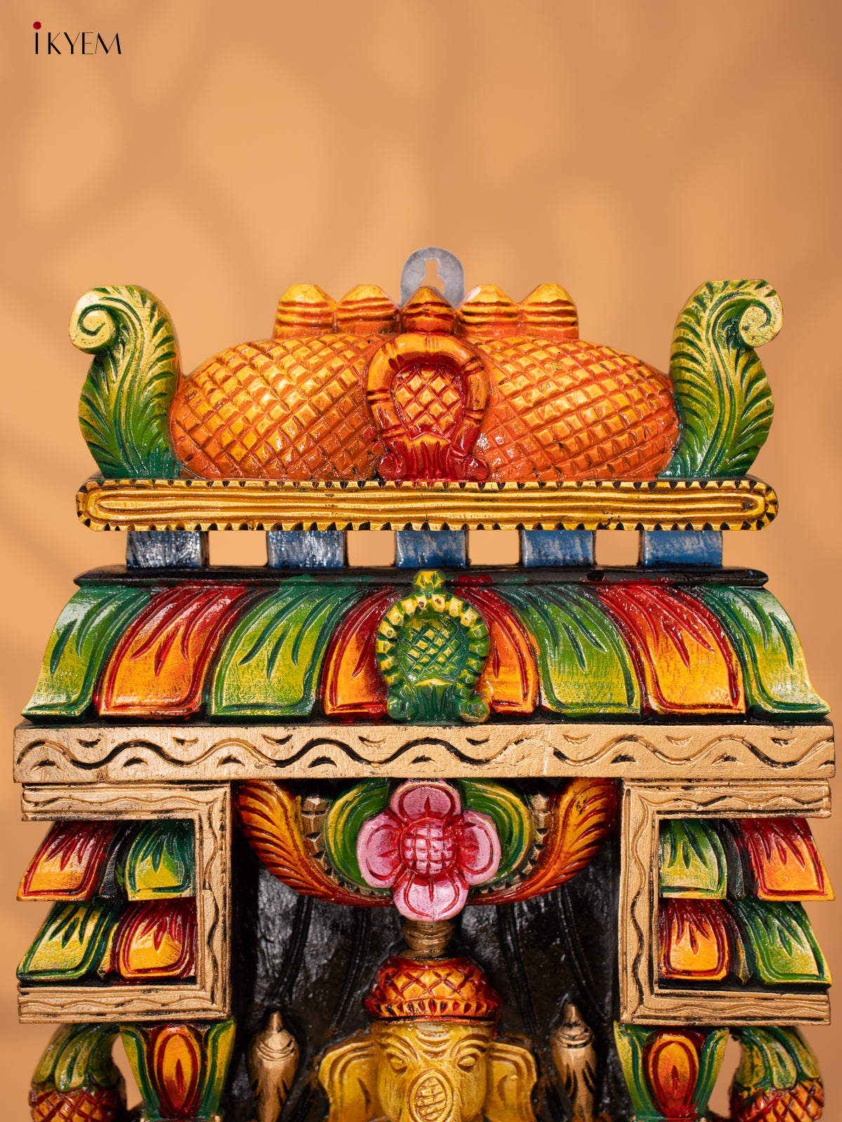 Wooden Hand Carved Painted Gopuram with Ganesha - 24 Inch - KD18119