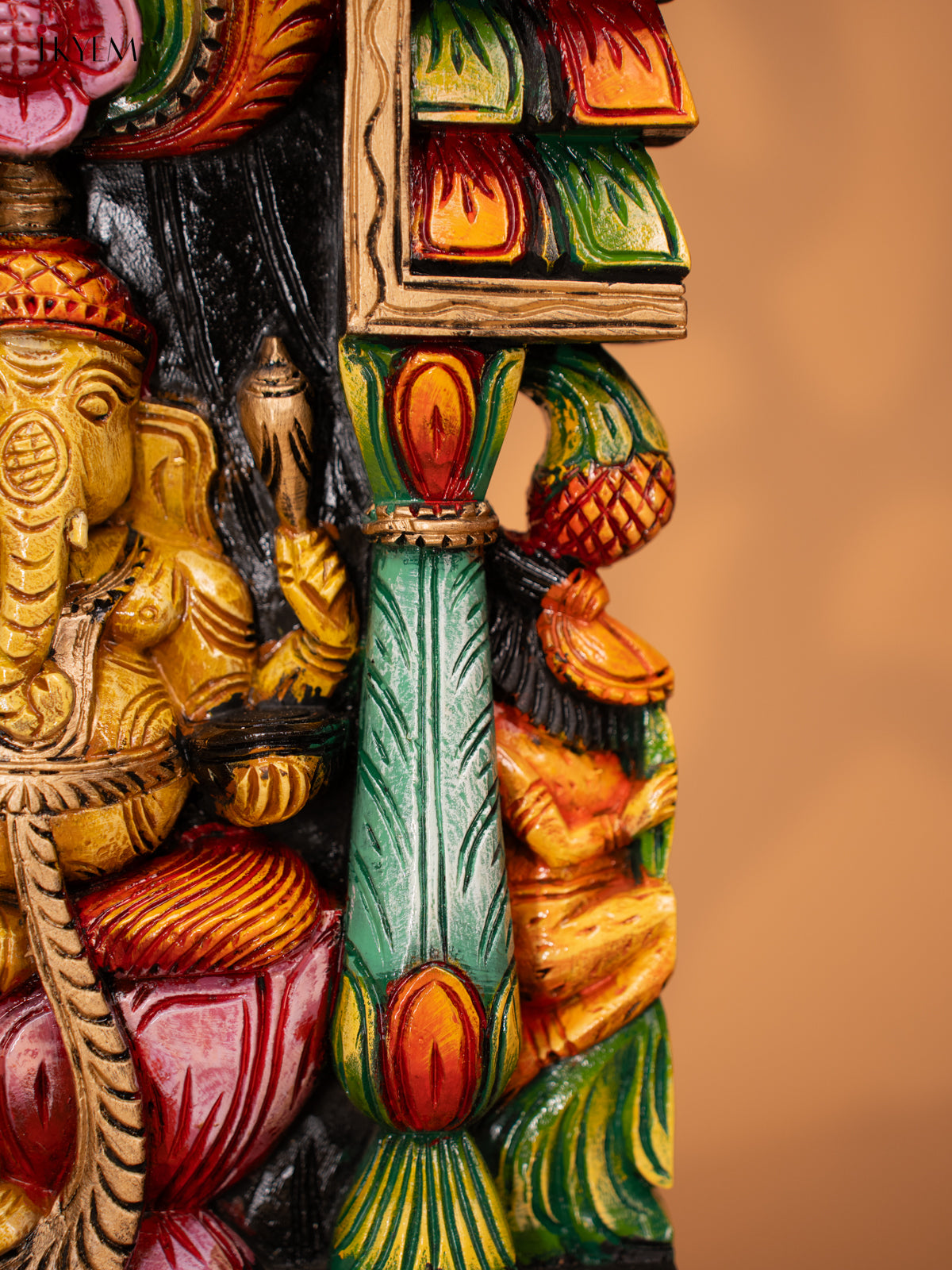 Wooden Hand Carved Painted Gopuram with Ganesha - 24 Inch - KD18119
