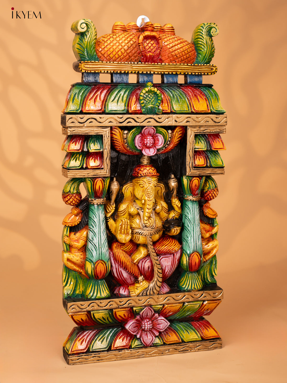 Wooden Hand Carved Painted Gopuram with Ganesha - 24 Inch - KD18119