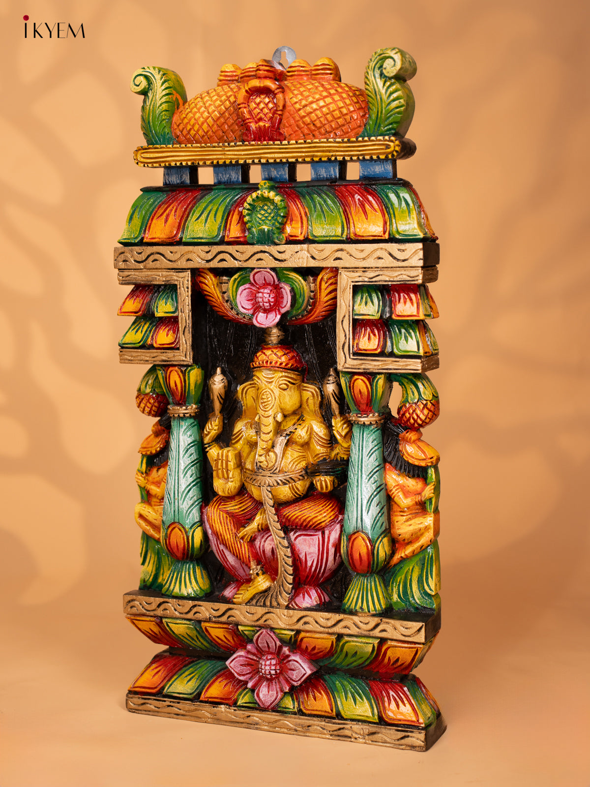 Wooden Hand Carved Painted Gopuram with Ganesha - 24 Inch - KD18119