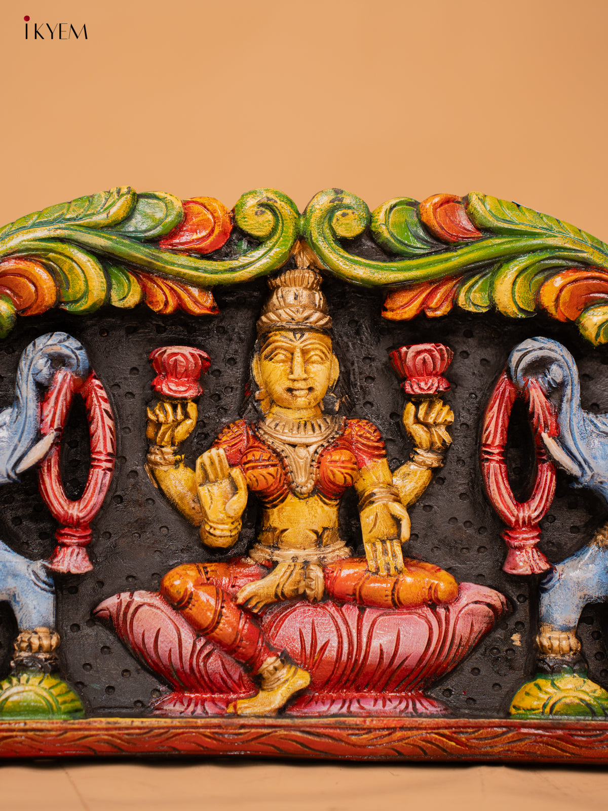 Wooden Hand Carved Painted Gajalakshmi panel - KD18120
